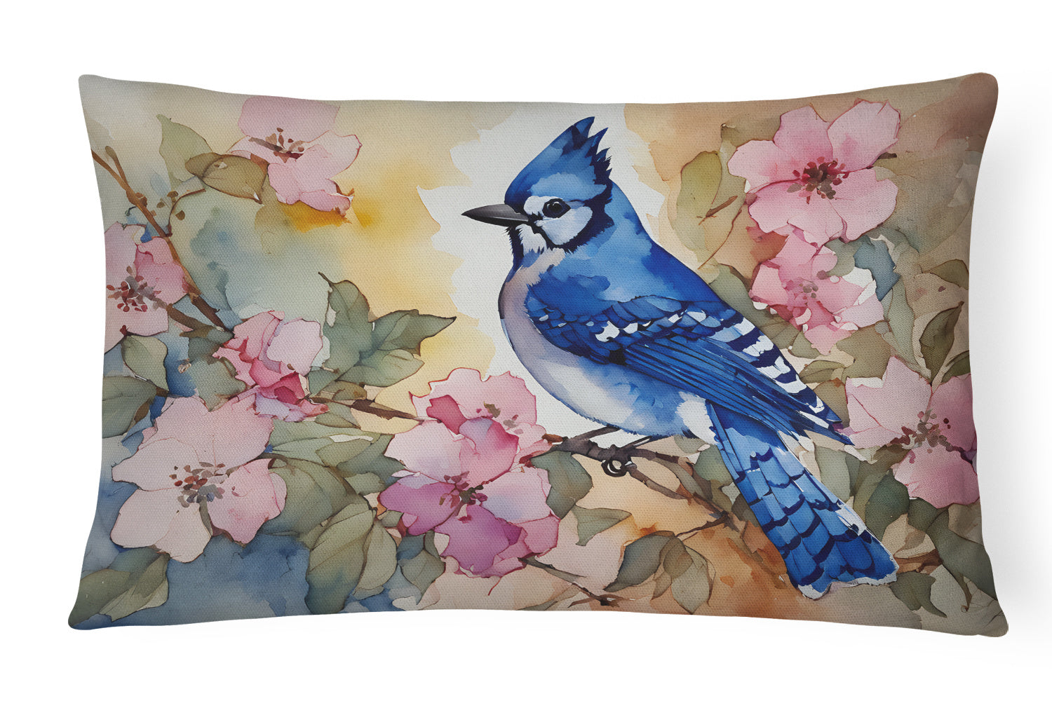 Watercolor Birds Throw Pillow Throw Pillow for Indoor Couch Bed Outdoor Patio Washable, Blue Jay 3185,12Hx16W