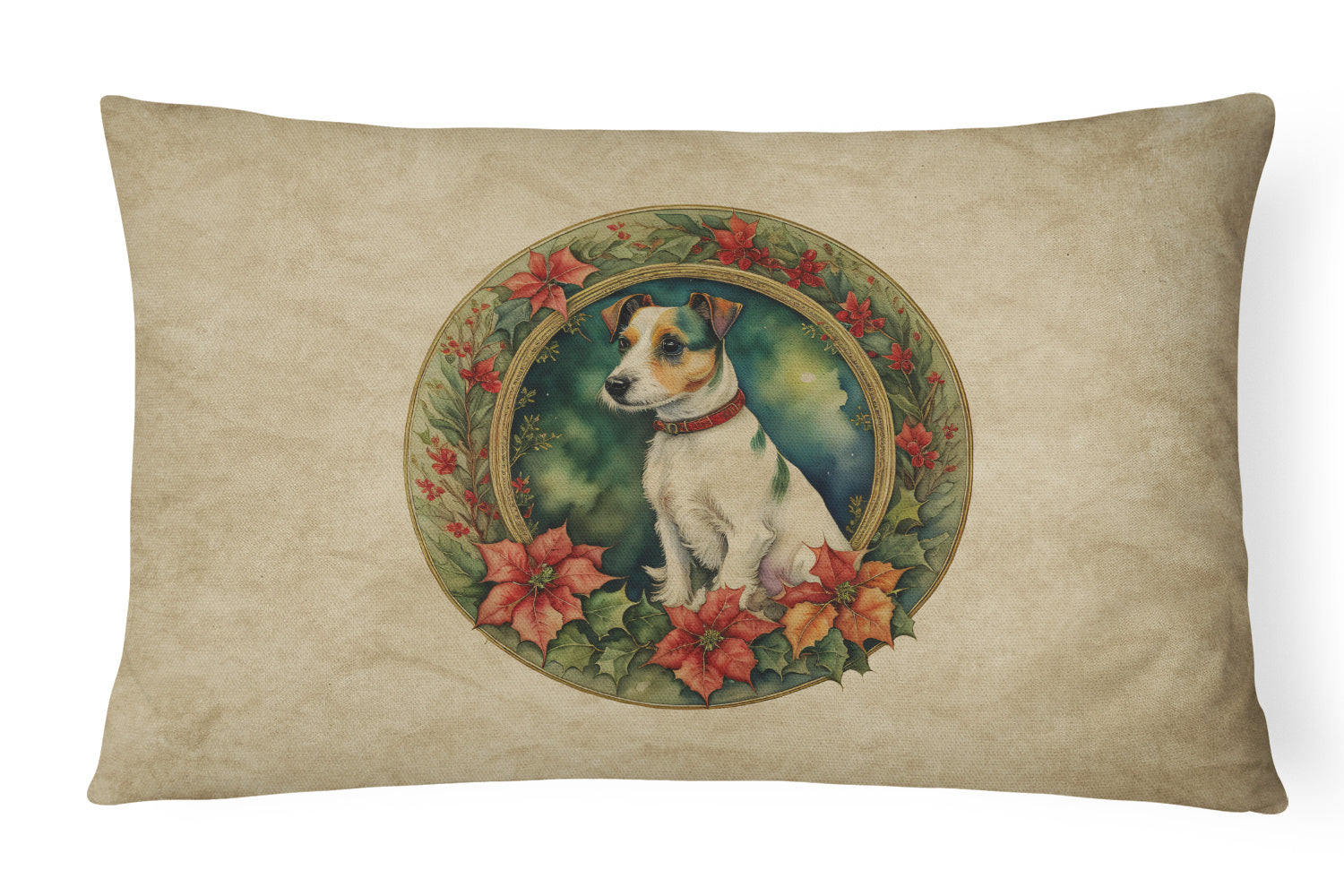 Christmas Flowers Frame Throw Pillow Throw Pillow for Indoor Couch Bed Outdoor Patio Washable, Jack Russell Terrier 2381,12Hx16W