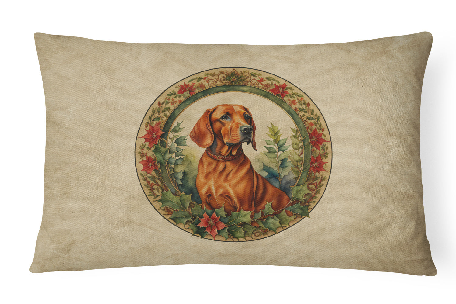 Christmas Flowers Frame Throw Pillow Throw Pillow for Indoor Couch Bed Outdoor Patio Washable, Red Redbone Coonhound 2416,12Hx16W