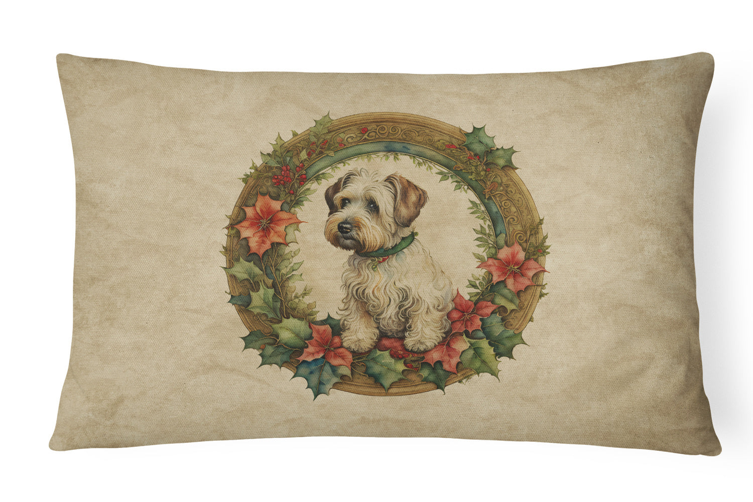 Christmas Flowers Frame Throw Pillow Throw Pillow for Indoor Couch Bed Outdoor Patio Washable, Sealyham Terrier 2427,12Hx16W