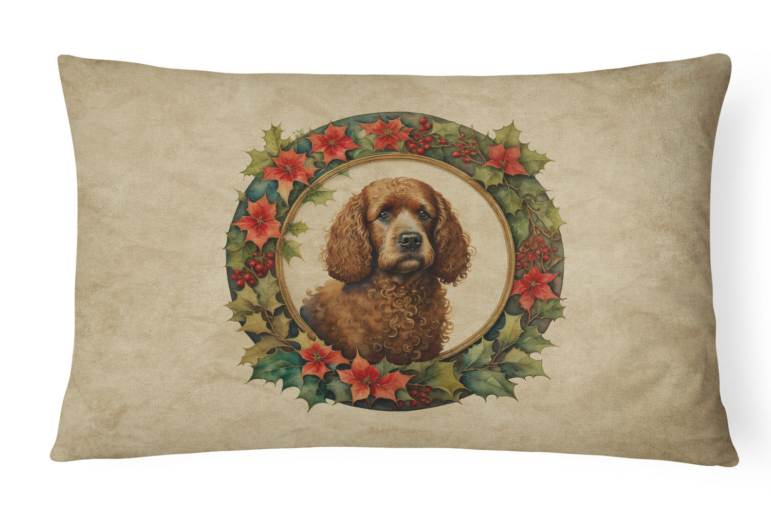 Christmas Flowers Frame Throw Pillow Throw Pillow for Indoor Couch Bed Outdoor Patio Washable, Irish Water Spaniel 2378,12Hx16W