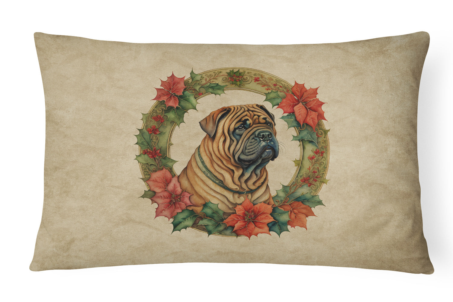 Christmas Flowers Frame Throw Pillow Throw Pillow for Indoor Couch Bed Outdoor Patio Washable, Shar Pei 2428,12Hx16W