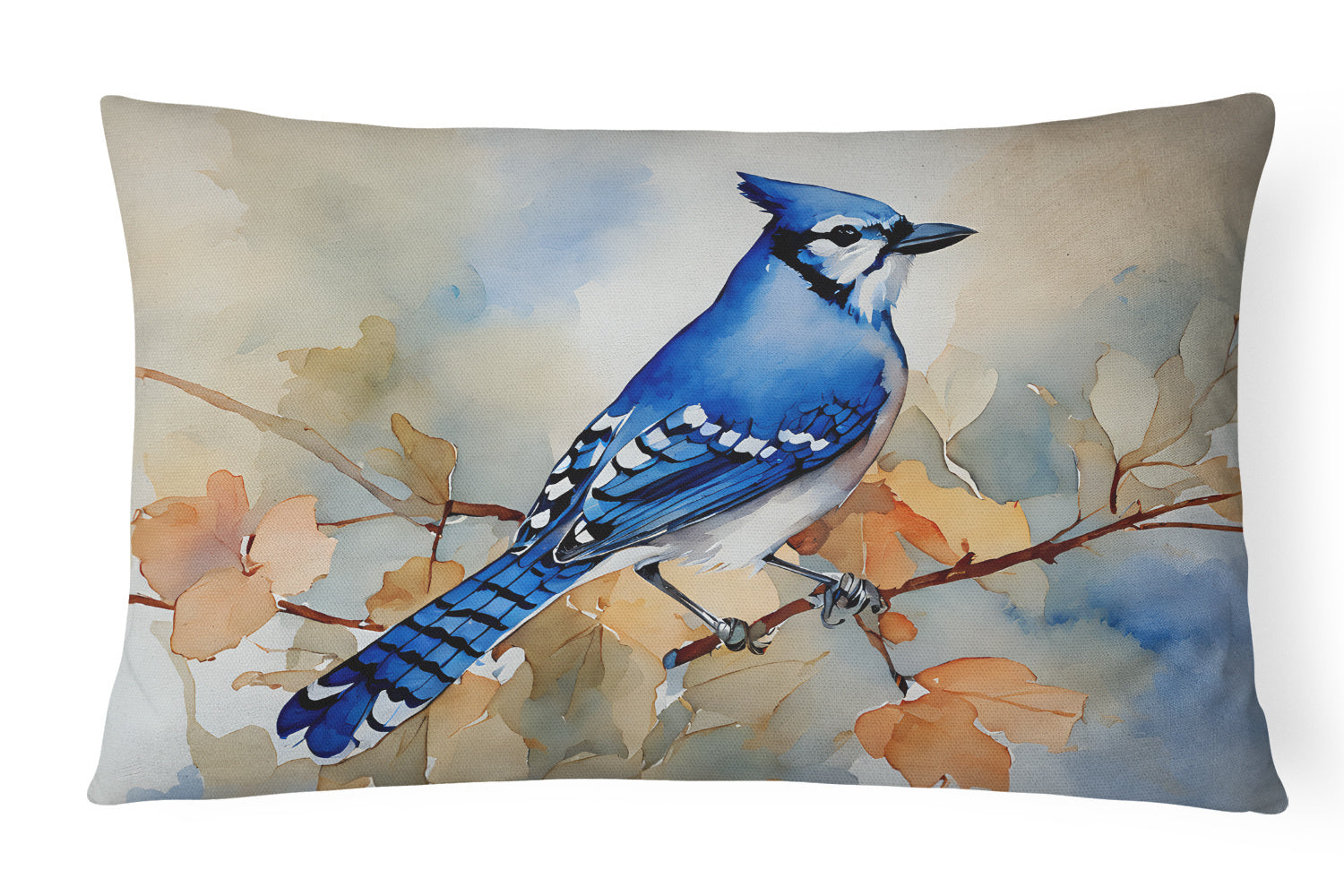 Watercolor Birds Throw Pillow Throw Pillow for Indoor Couch Bed Outdoor Patio Washable, Blue Jay 3183,12Hx16W