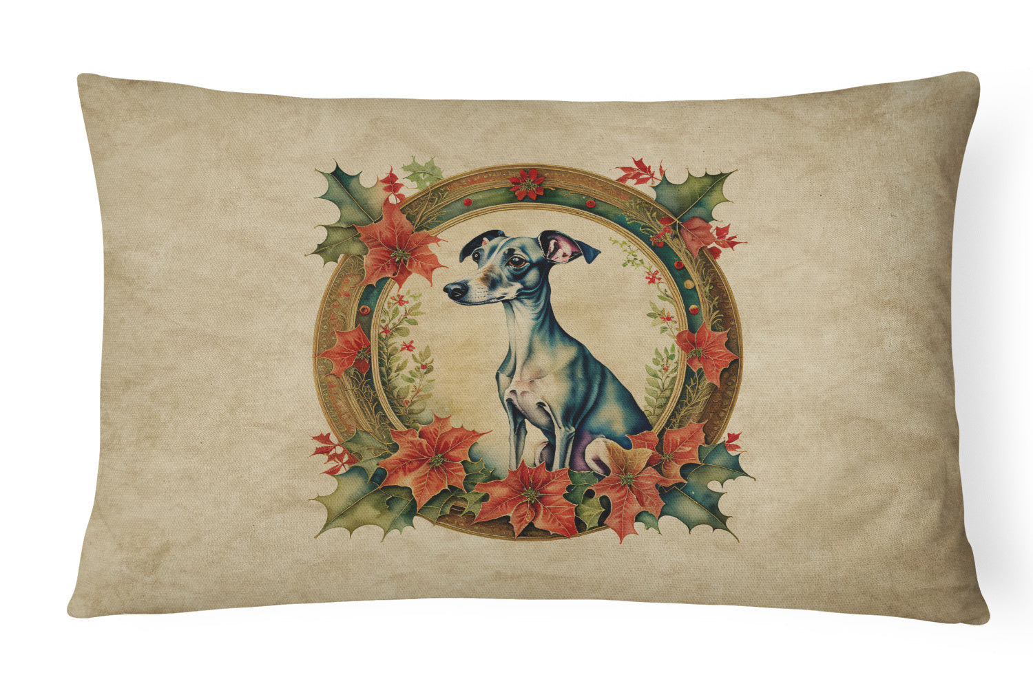 Christmas Flowers Frame Throw Pillow Throw Pillow for Indoor Couch Bed Outdoor Patio Washable, Italian Greyhound 2380,12Hx16W