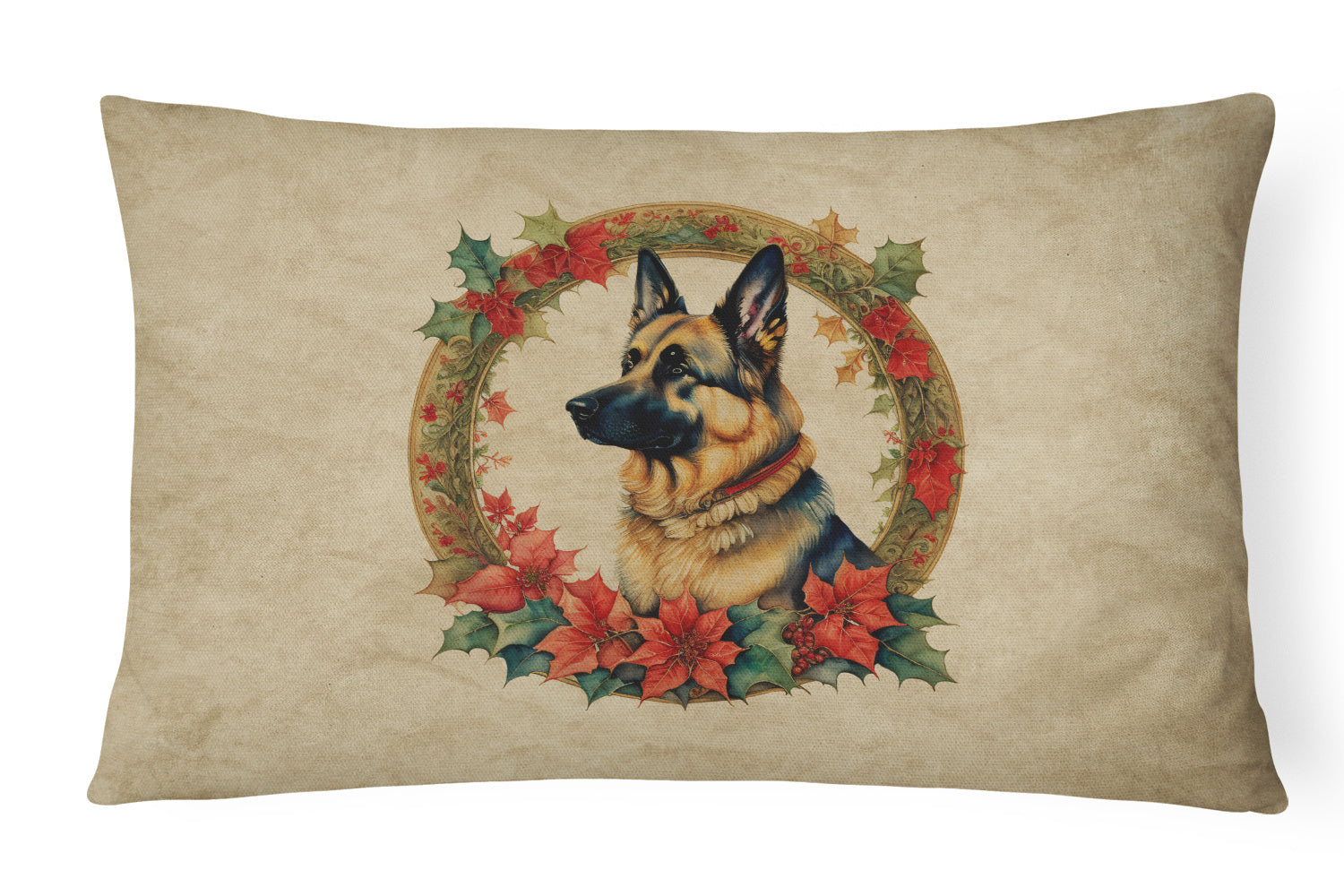 Christmas Flowers Frame Throw Pillow Throw Pillow for Indoor Couch Bed Outdoor Patio Washable, German Shepherd 2367,12Hx16W