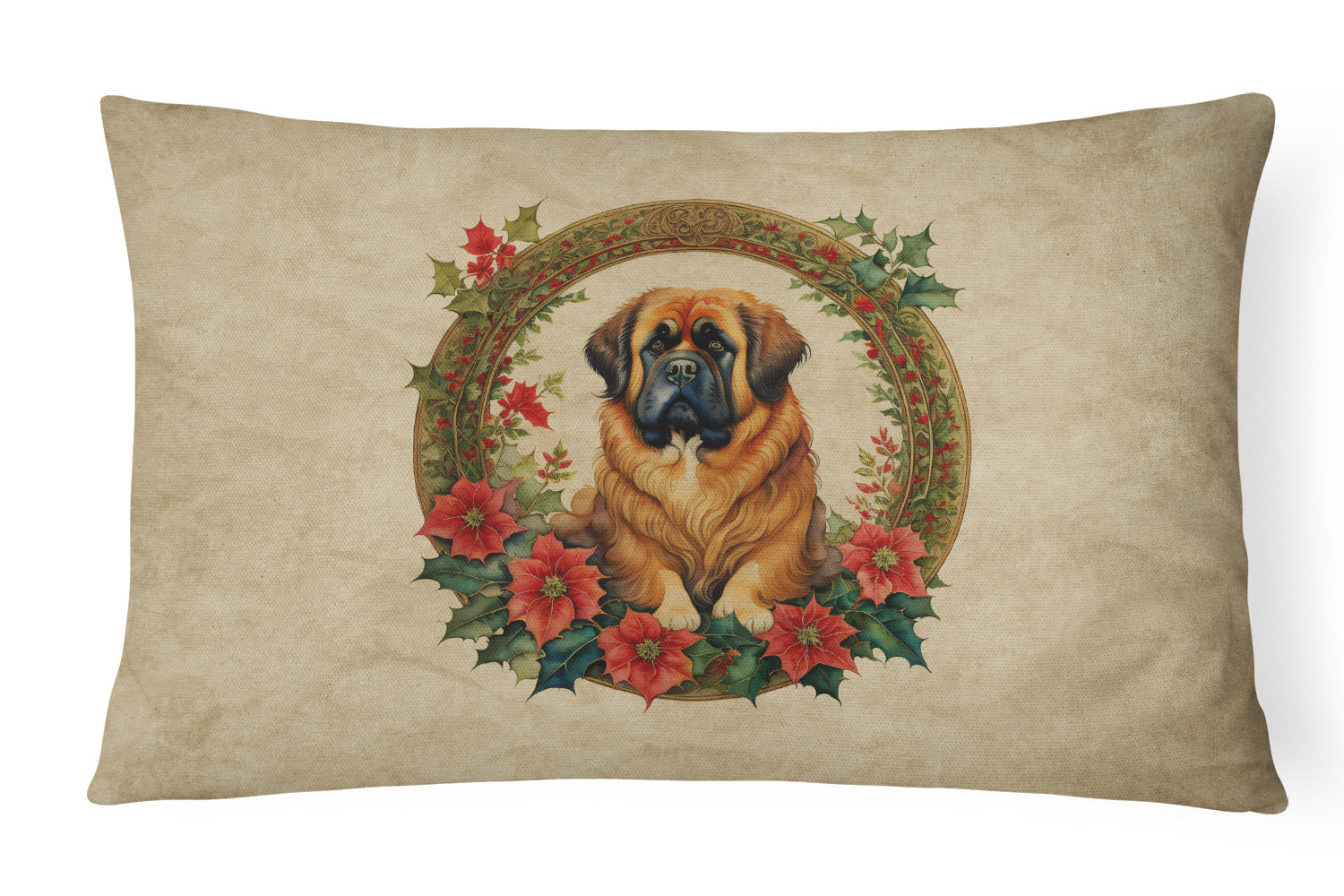 Christmas Flowers Frame Throw Pillow Throw Pillow for Indoor Couch Bed Outdoor Patio Washable, Tibetan Mastiff 2437,12Hx16W