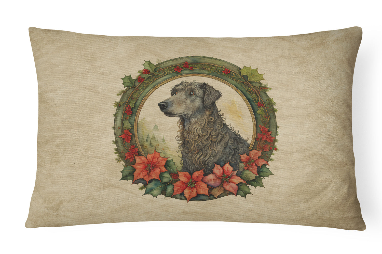 Christmas Flowers Frame Throw Pillow Throw Pillow for Indoor Couch Bed Outdoor Patio Washable, Scottish Deerhound 2426,12Hx16W