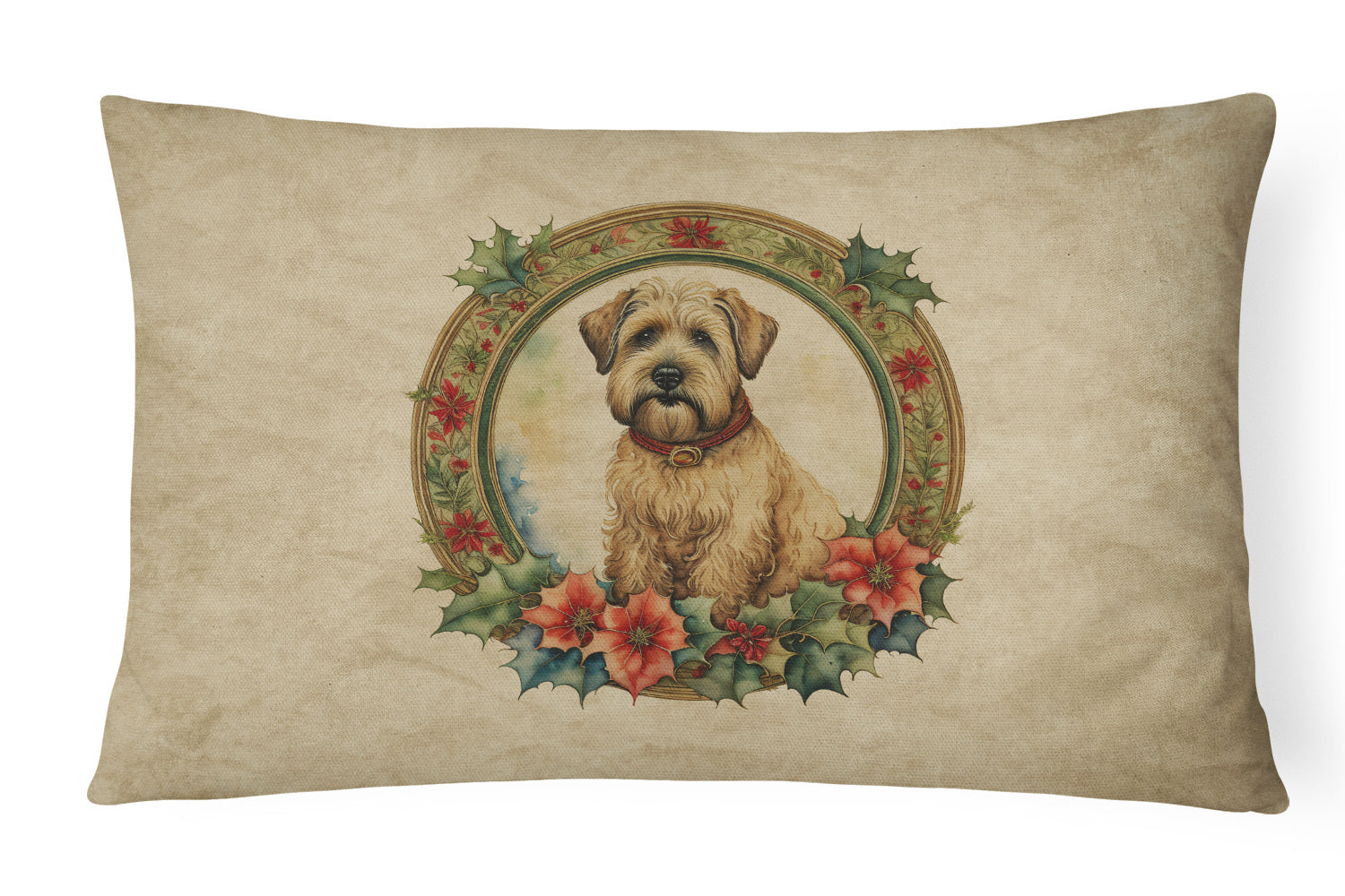 Christmas Flowers Frame Throw Pillow Throw Pillow for Indoor Couch Bed Outdoor Patio Washable, Wheaten Terrier 2435,12Hx16W