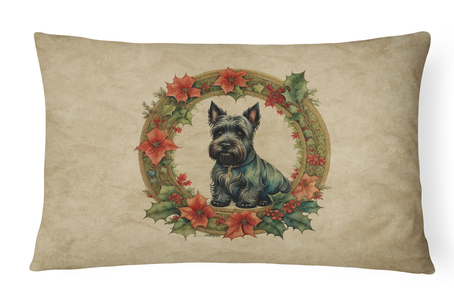 Christmas Flowers Frame Throw Pillow Throw Pillow for Indoor Couch Bed Outdoor Patio Washable, Scottish Terrier 2425,12Hx16W