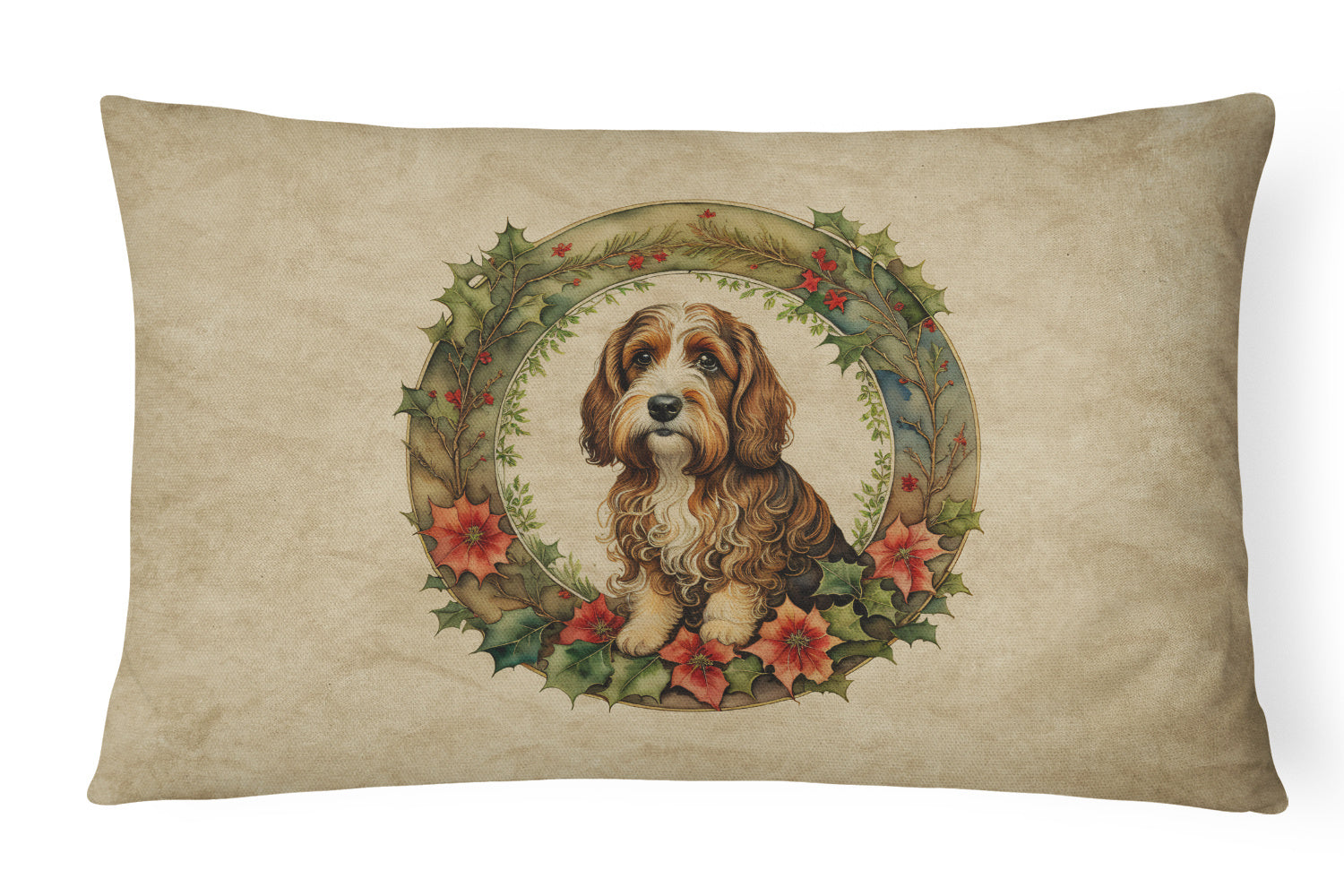 Christmas Flowers Frame Throw Pillow Throw Pillow for Indoor Couch Bed Outdoor Patio Washable, Petit Basset Griffon Vendeen 2405,12Hx16W