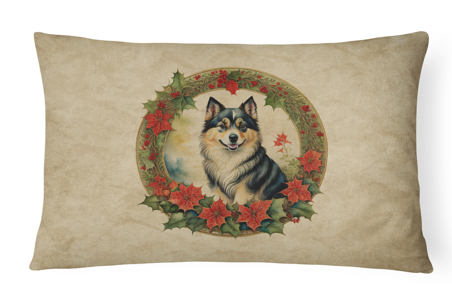 Christmas Flowers Frame Throw Pillow Throw Pillow for Indoor Couch Bed Outdoor Patio Washable, Finnish Lapphund 2363,12Hx16W