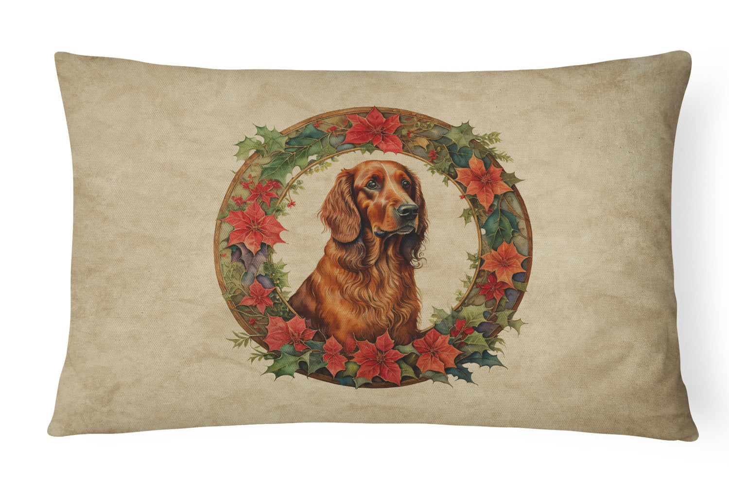 Christmas Flowers Frame Throw Pillow Throw Pillow for Indoor Couch Bed Outdoor Patio Washable, Irish Setter 2376,12Hx16W