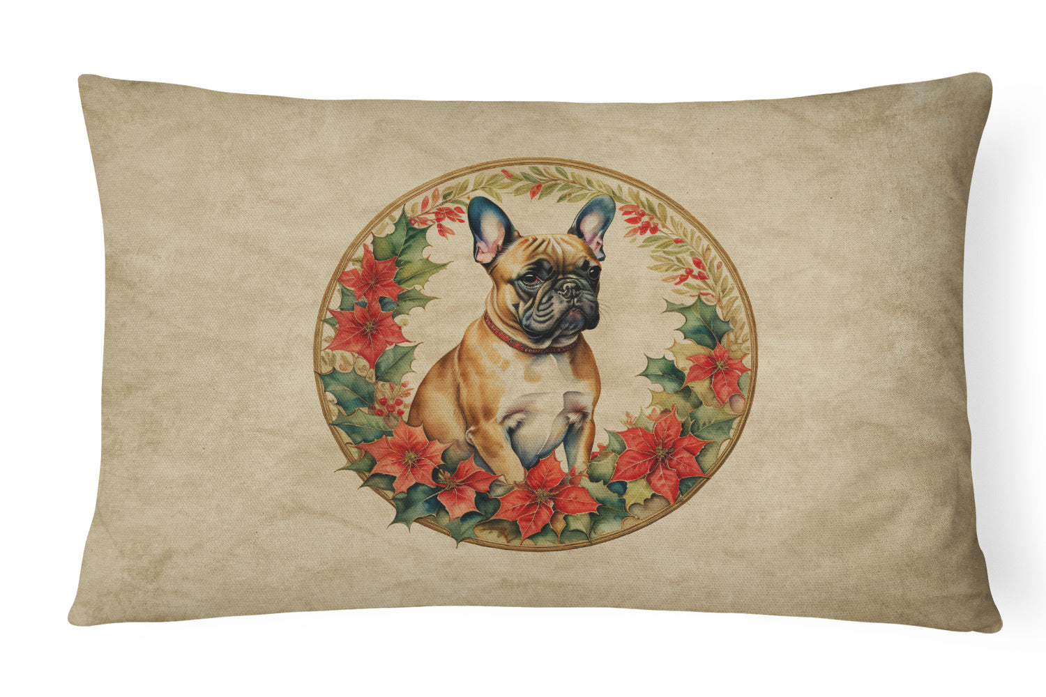 Christmas Flowers Frame Throw Pillow Throw Pillow for Indoor Couch Bed Outdoor Patio Washable, French Bulldog 2366,12Hx16W