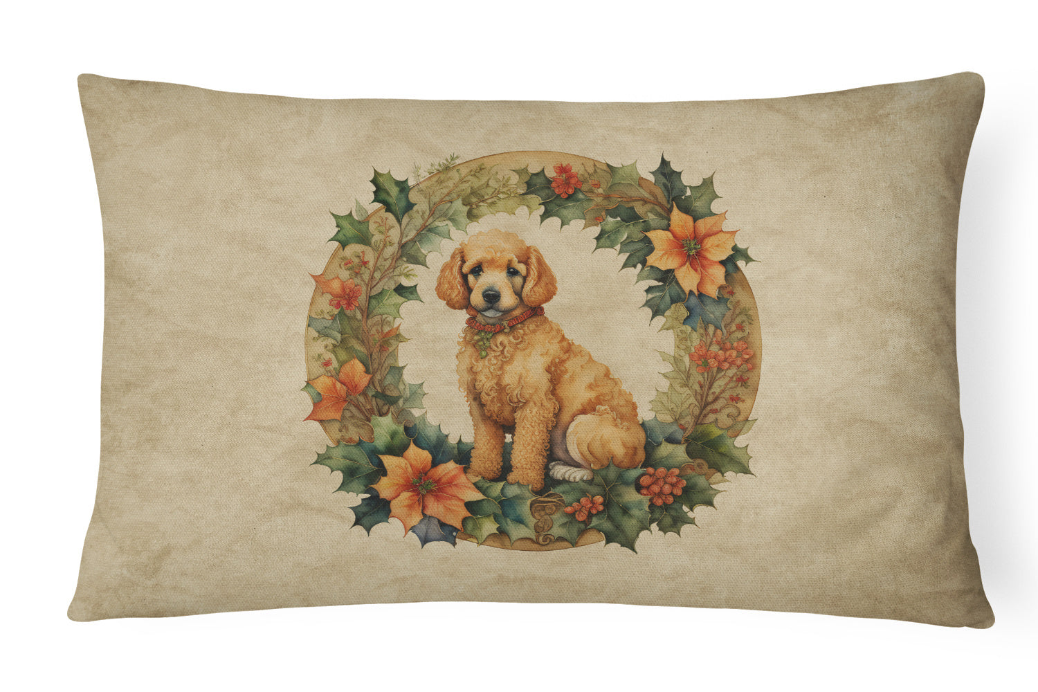 Christmas Flowers Frame Throw Pillow Throw Pillow for Indoor Couch Bed Outdoor Patio Washable, Poodle 2407,12Hx16W