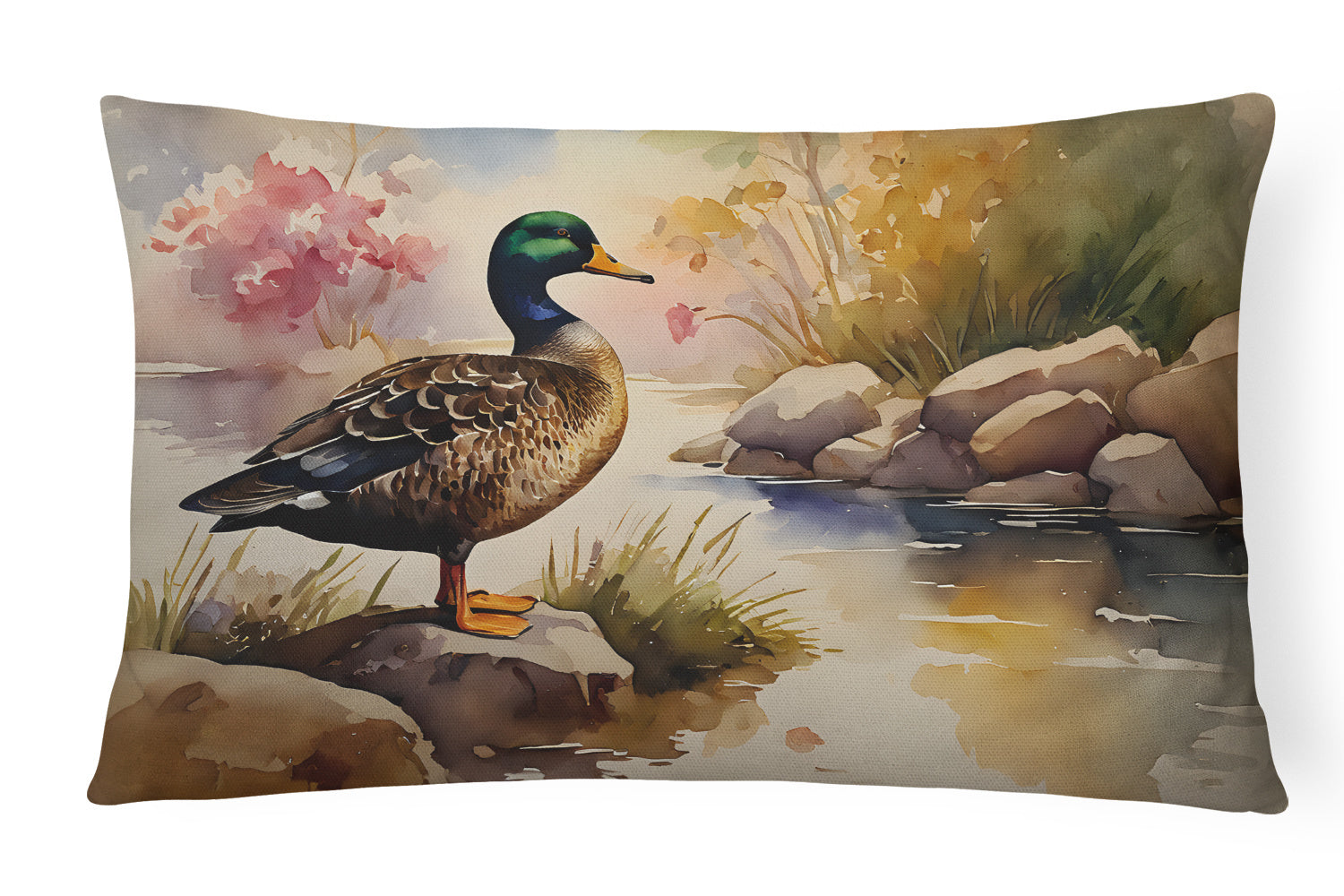 Watercolor Birds Throw Pillow Throw Pillow for Indoor Couch Bed Outdoor Patio Washable, American Black Duck 3179,12Hx16W