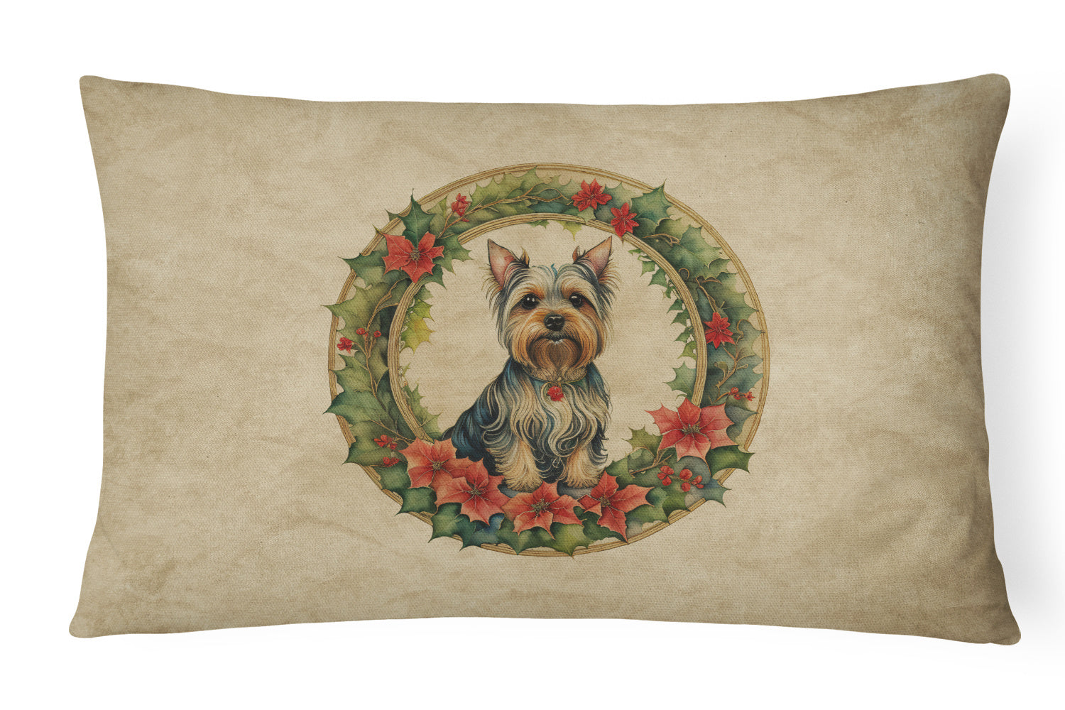 Christmas Flowers Frame Throw Pillow Throw Pillow for Indoor Couch Bed Outdoor Patio Washable, Silky Terrier 2434,12Hx16W