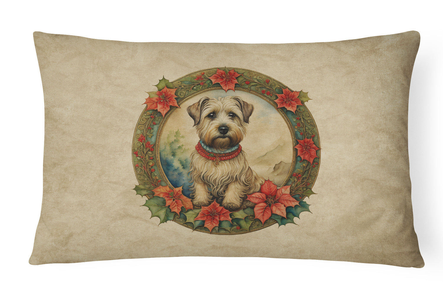 Christmas Flowers Frame Throw Pillow Throw Pillow for Indoor Couch Bed Outdoor Patio Washable, Glen of Imaal Terrier 2370,12Hx16W