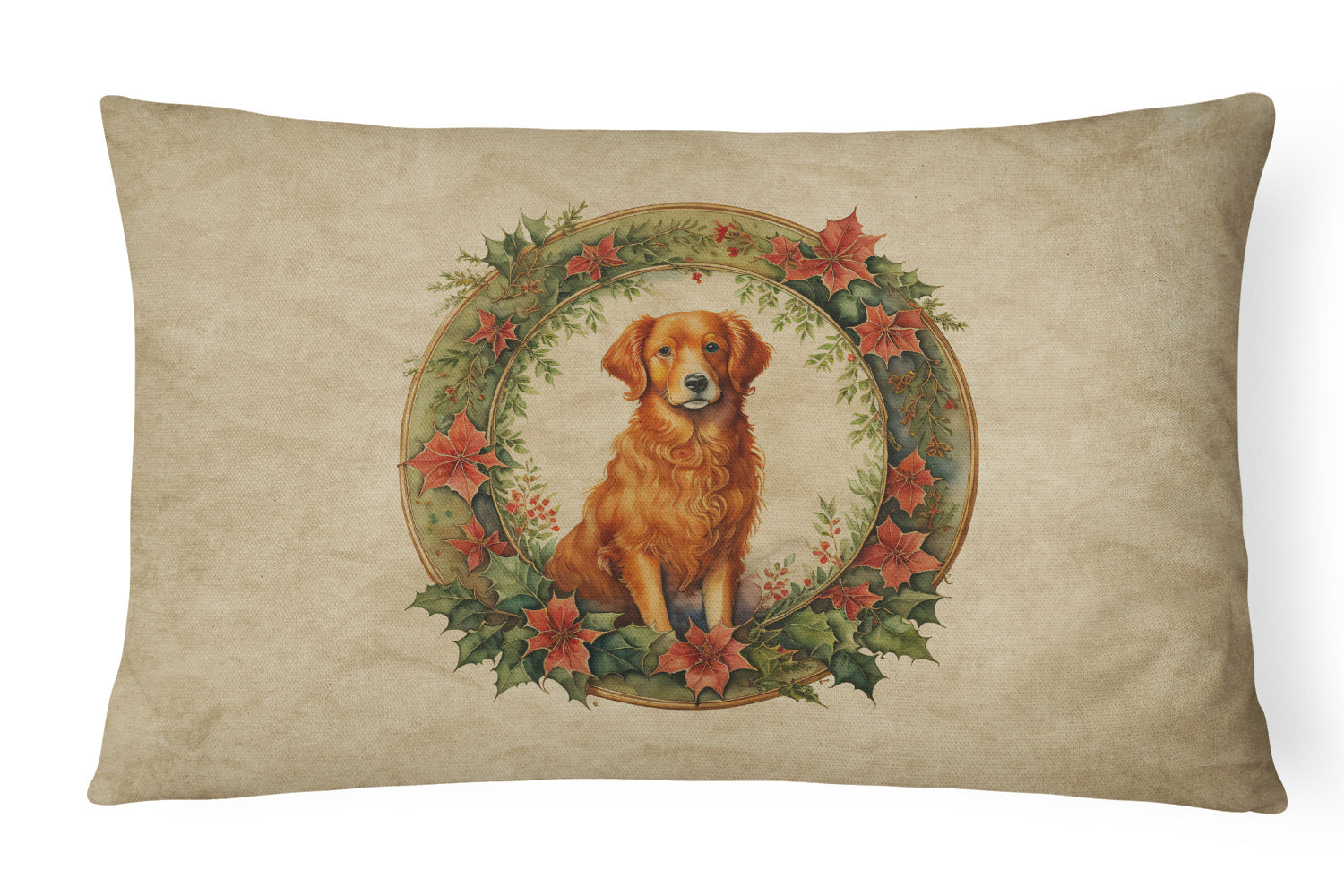 Christmas Flowers Frame Throw Pillow Throw Pillow for Indoor Couch Bed Outdoor Patio Washable, Nova Scotia Duck Tolling Retriever 2400,12Hx16W