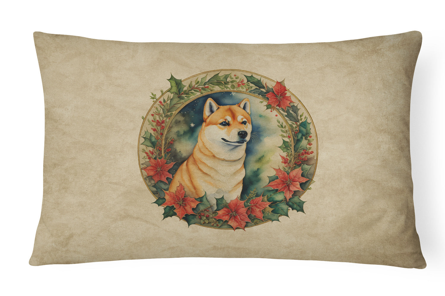 Christmas Flowers Frame Throw Pillow Throw Pillow for Indoor Couch Bed Outdoor Patio Washable, Shiba Inu 2430,12Hx16W