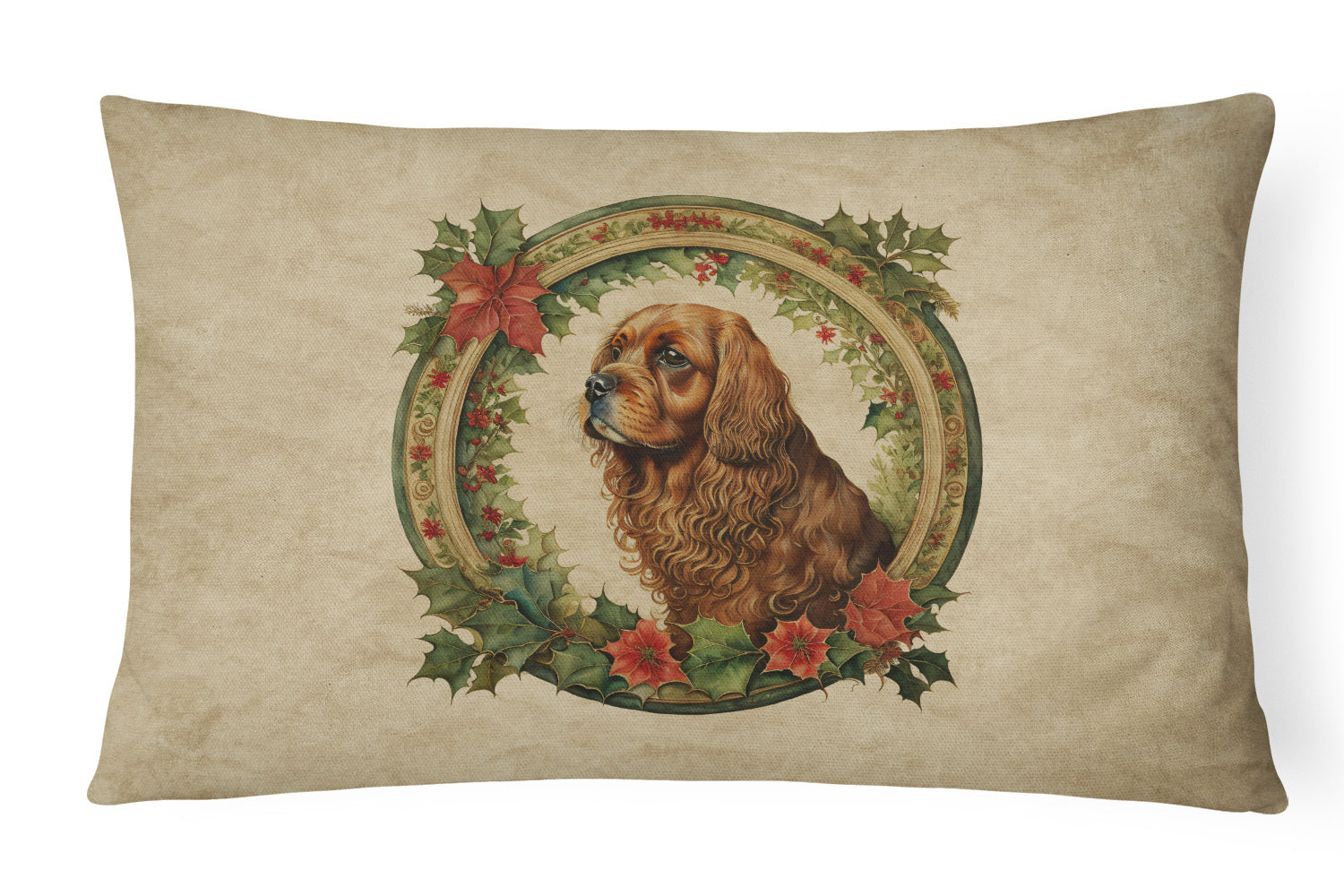 Christmas Flowers Frame Throw Pillow Throw Pillow for Indoor Couch Bed Outdoor Patio Washable, Sussex Spaniel 2436,12Hx16W