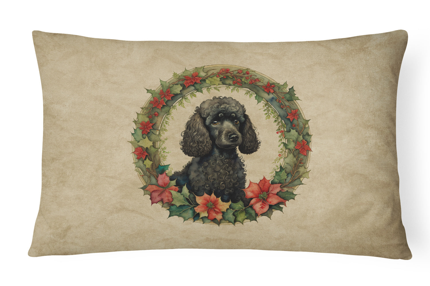 Christmas Flowers Frame Throw Pillow Throw Pillow for Indoor Couch Bed Outdoor Patio Washable, Poodle 2410,12Hx16W