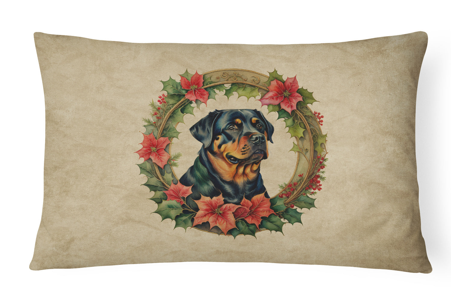 Christmas Flowers Frame Throw Pillow Throw Pillow for Indoor Couch Bed Outdoor Patio Washable, Rottweiler 2419,12Hx16W