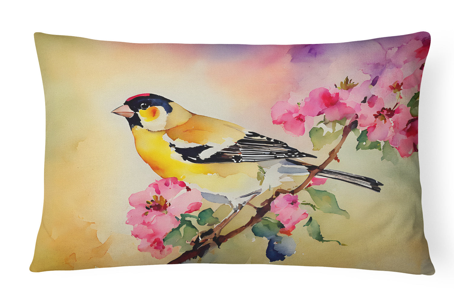 Watercolor Birds Throw Pillow Throw Pillow for Indoor Couch Bed Outdoor Patio Washable, Goldfinch 3225,12Hx16W