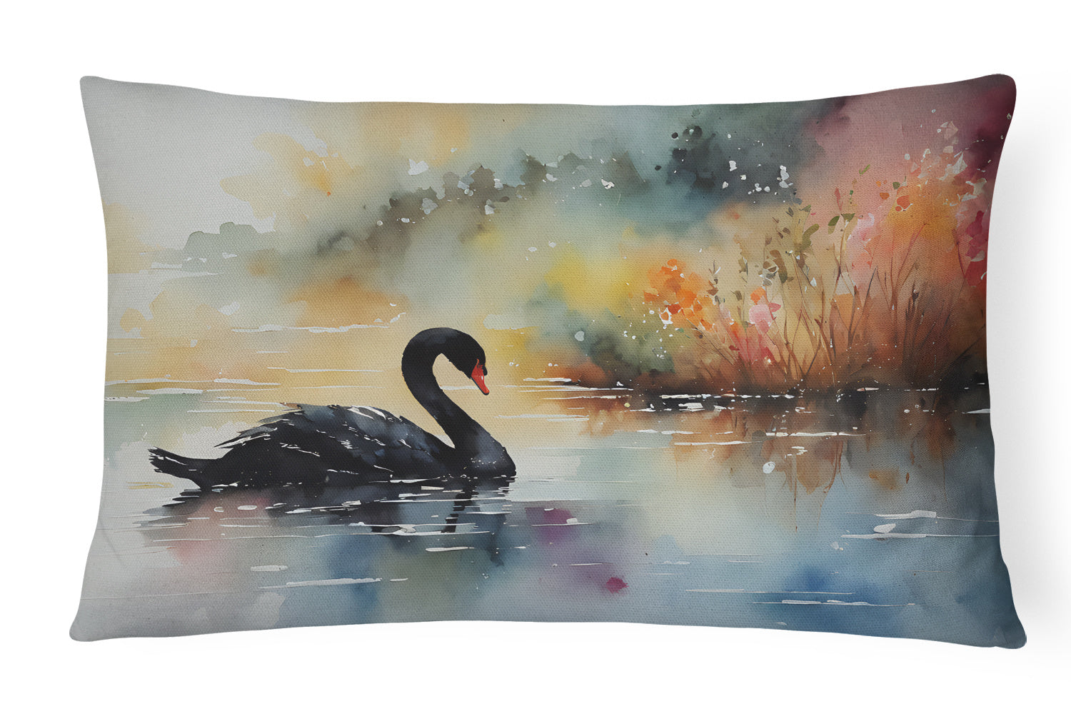 Watercolor Birds Throw Pillow Throw Pillow for Indoor Couch Bed Outdoor Patio Washable, Swan Black 3270,12Hx16W