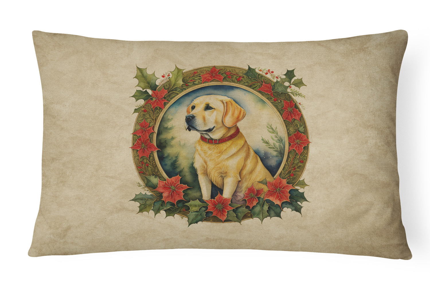 Christmas Flowers Frame Throw Pillow Throw Pillow for Indoor Couch Bed Outdoor Patio Washable, Labrador Retriever 2388,12Hx16W