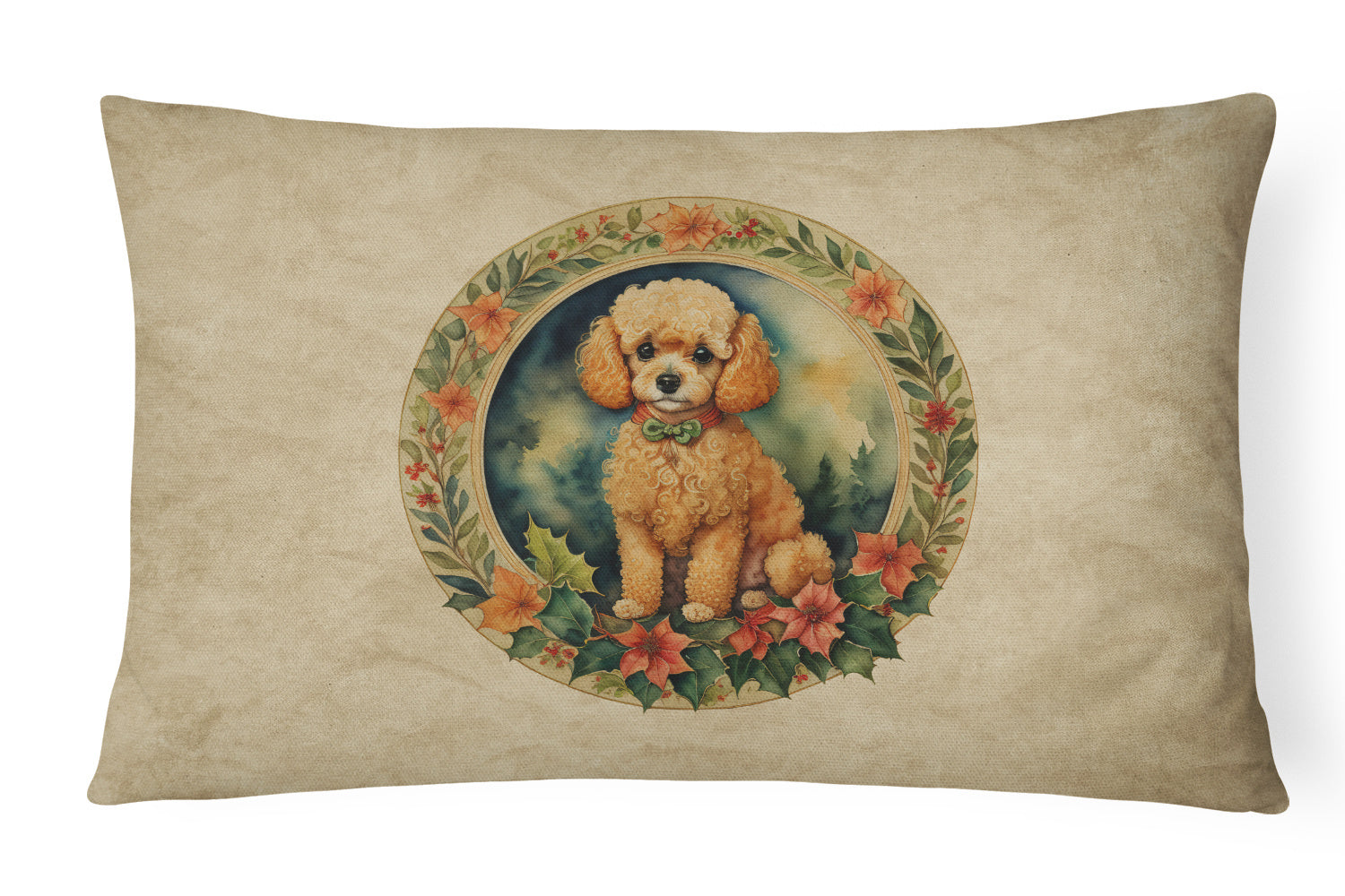 Christmas Flowers Frame Throw Pillow Throw Pillow for Indoor Couch Bed Outdoor Patio Washable, Poodle 2408,12Hx16W