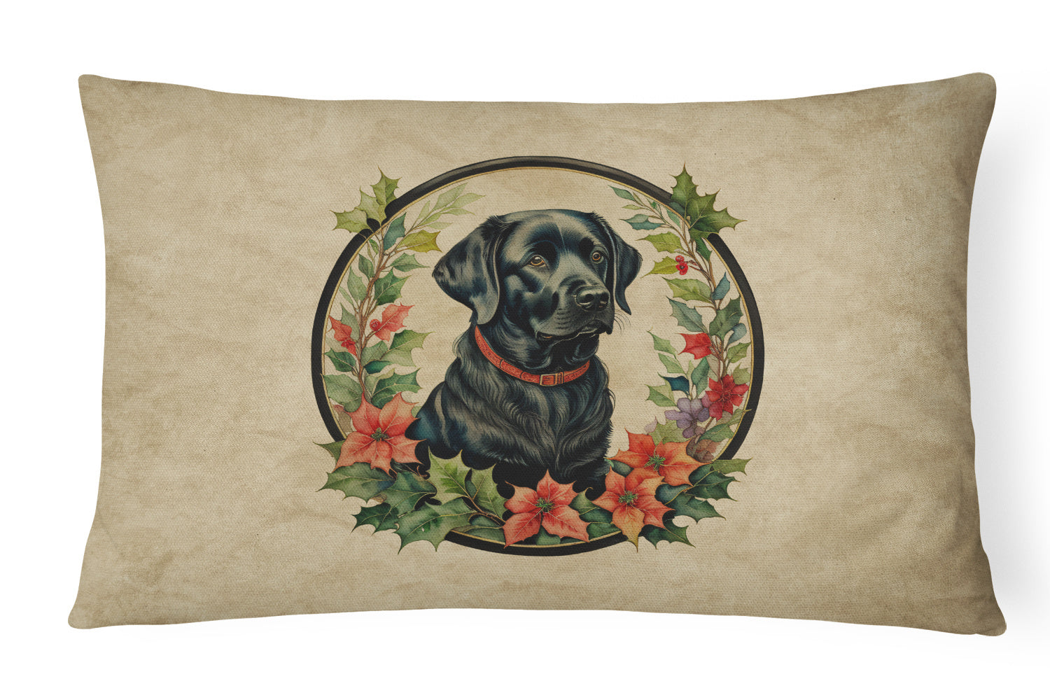 Christmas Flowers Frame Throw Pillow Throw Pillow for Indoor Couch Bed Outdoor Patio Washable, Labrador Retriever 2386,12Hx16W