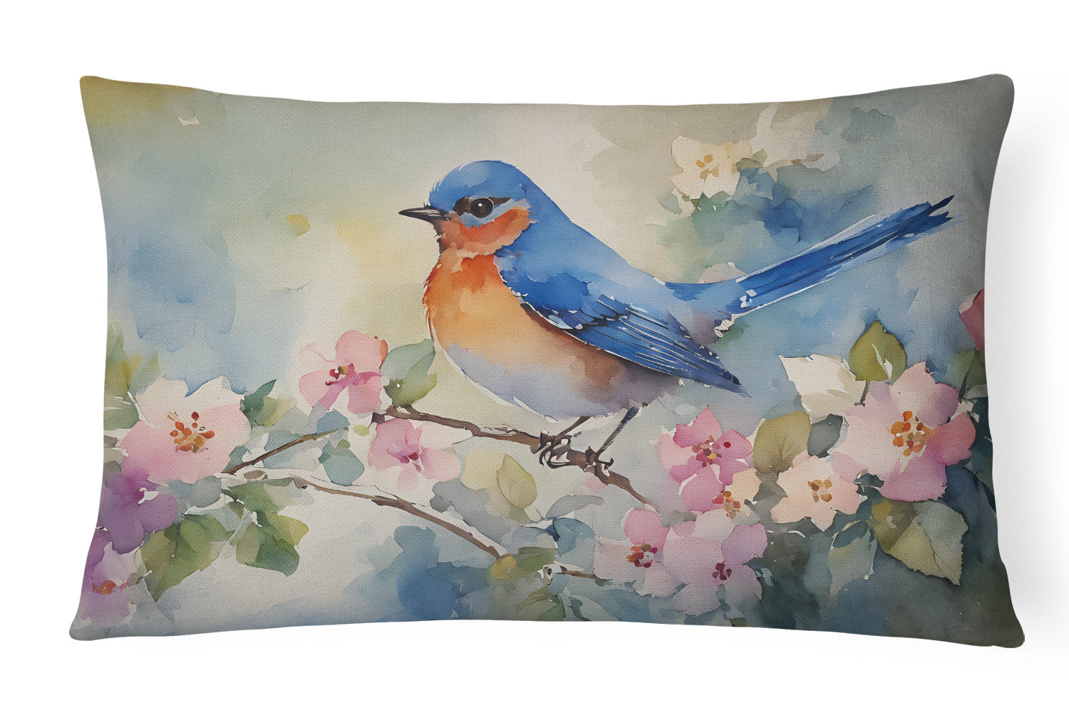 Watercolor Birds Throw Pillow Throw Pillow for Indoor Couch Bed Outdoor Patio Washable, Bluebird 3190,12Hx16W