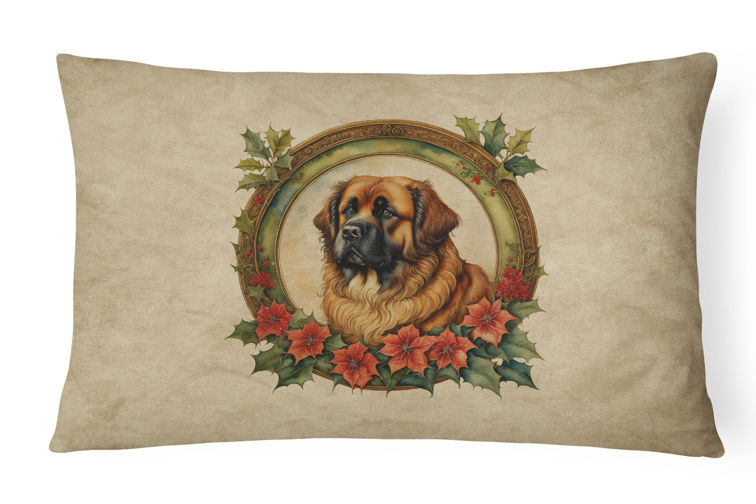 Christmas Flowers Frame Throw Pillow Throw Pillow for Indoor Couch Bed Outdoor Patio Washable, Leonberger 2391,12Hx16W