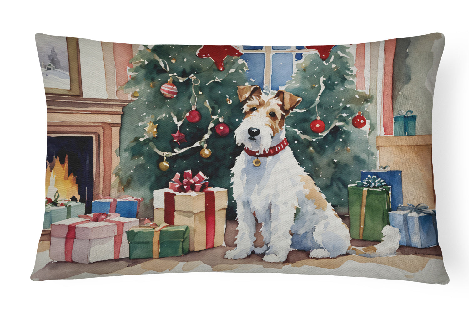 Cozy Christmas Throw Pillow Throw Pillow for Indoor Couch Bed Outdoor Patio Washable, Fox Terrier 2766,12Hx16W