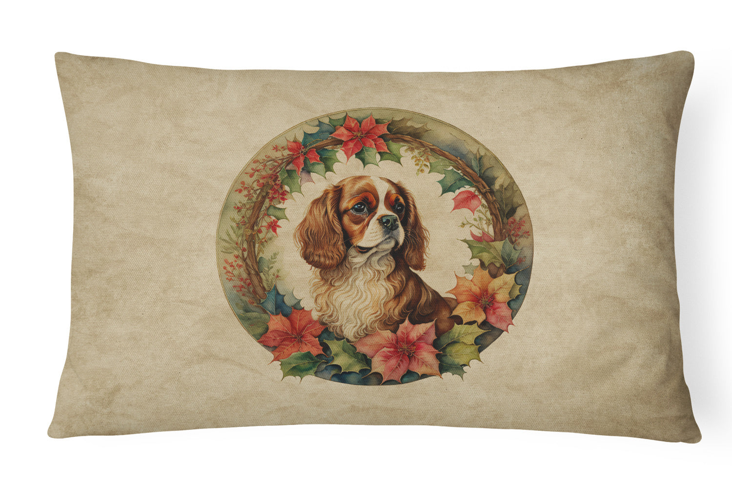 Christmas Flowers Frame Throw Pillow Throw Pillow for Indoor Couch Bed Outdoor Patio Washable, Cavalier Spaniel 2339,12Hx16W