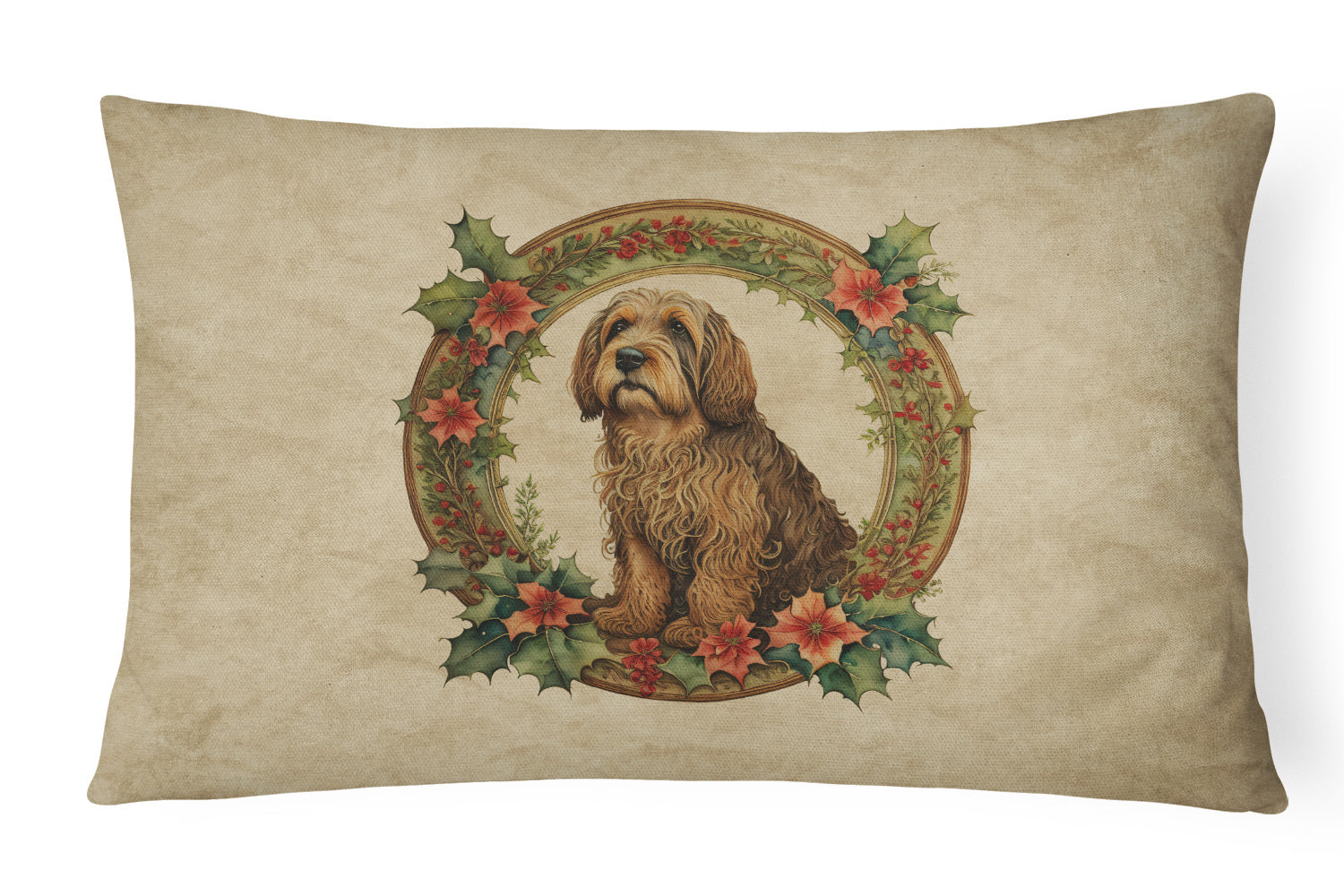 Christmas Flowers Frame Throw Pillow Throw Pillow for Indoor Couch Bed Outdoor Patio Washable, Otterhound 2402,12Hx16W