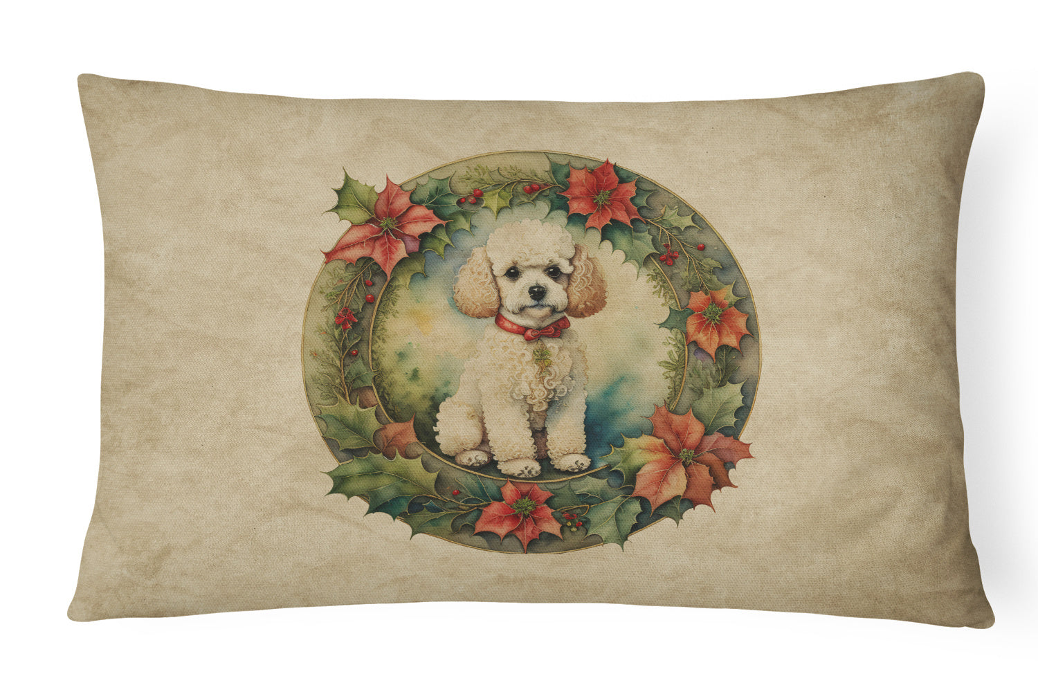 Christmas Flowers Frame Throw Pillow Throw Pillow for Indoor Couch Bed Outdoor Patio Washable, Poodle 2409,12Hx16W