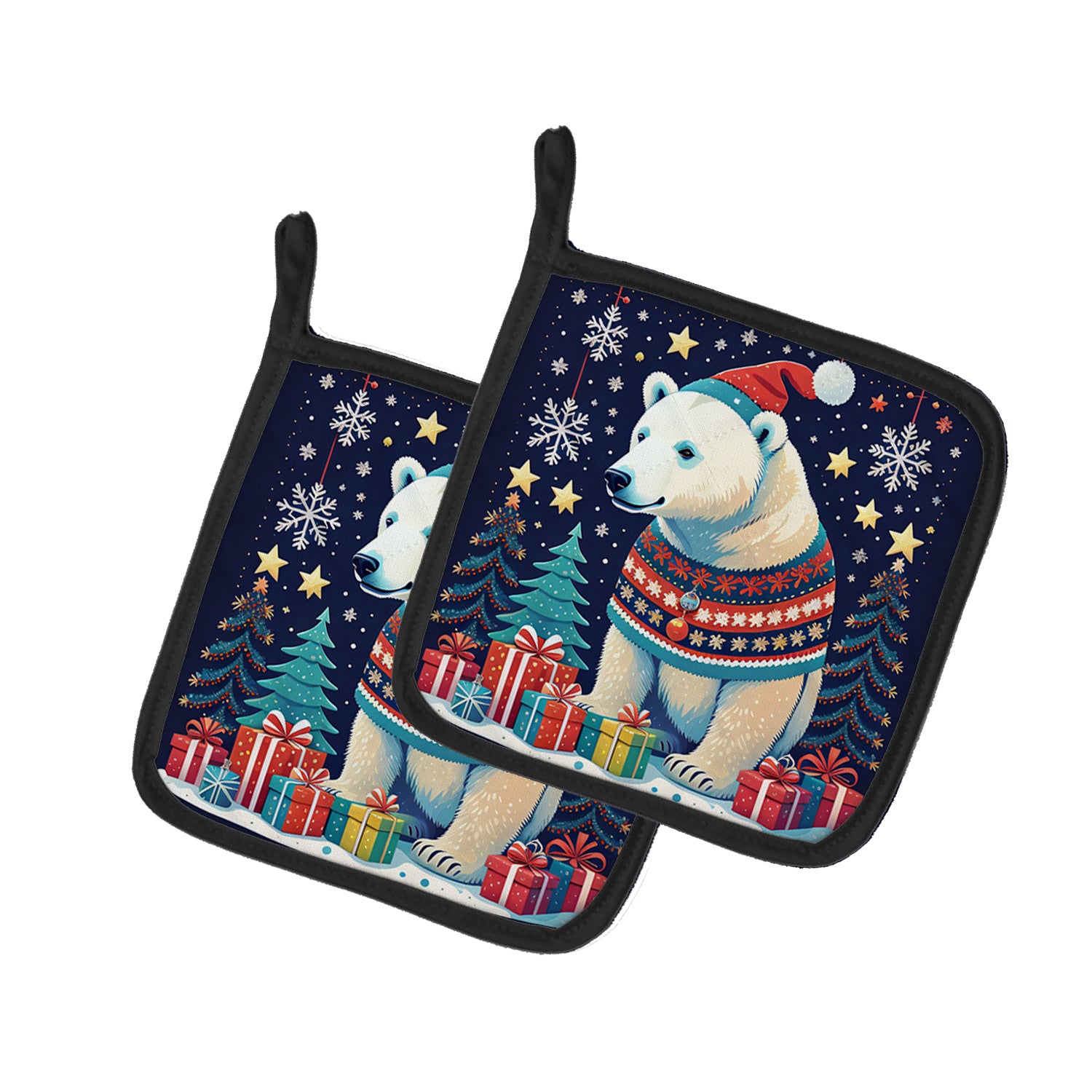 Polar Bear Christmas Pair of Pot Holders Kitchen Heat Resistant Pot Holders Sets Oven Hot Pads for Cooking Baking BBQ, 7 1/2 x 7 1/2