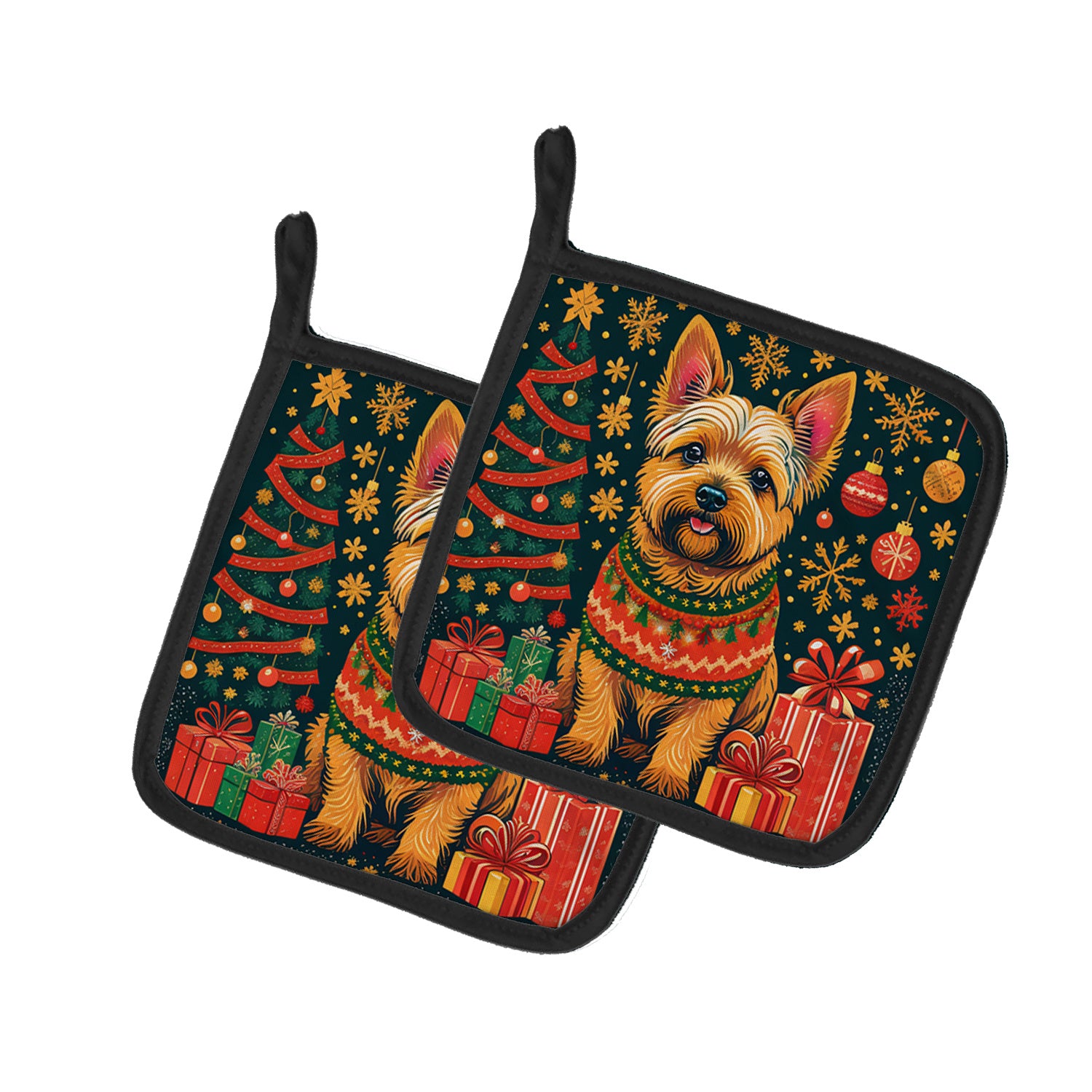 Norwich Terrier Christmas Pair of Pot Holders Kitchen Heat Resistant Pot Holders Sets Oven Hot Pads for Cooking Baking BBQ, 7 1/2 x 7 1/2