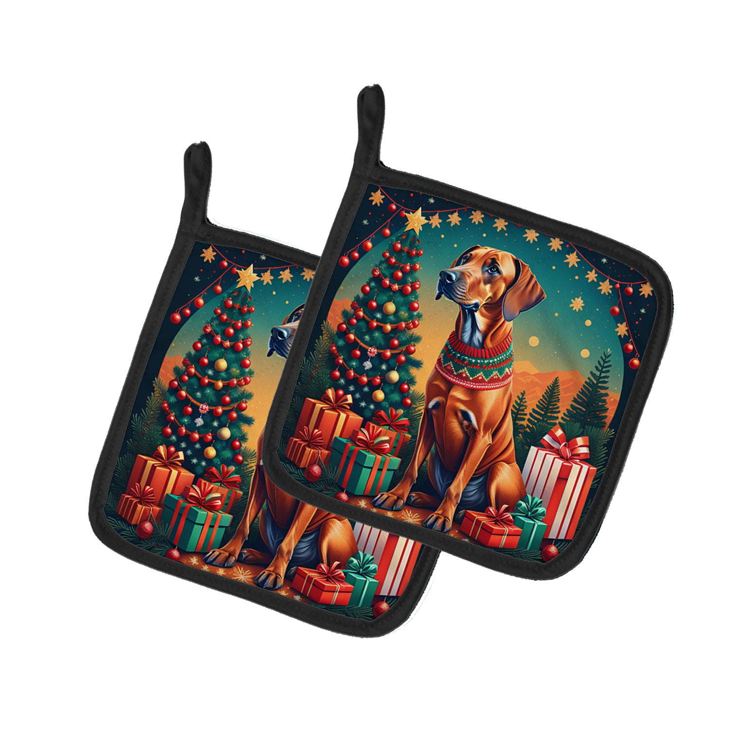 Rhodesian Ridgeback Christmas Pair of Pot Holders Kitchen Heat Resistant Pot Holders Sets Oven Hot Pads for Cooking Baking BBQ, 7 1/2 x 7 1/2