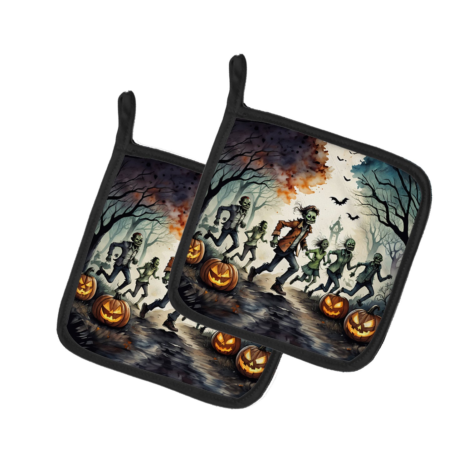 Zombies Spooky Halloween Pair of Pot Holders Kitchen Heat Resistant Pot Holders Sets Oven Hot Pads for Cooking Baking BBQ, 7 1/2 x 7 1/2