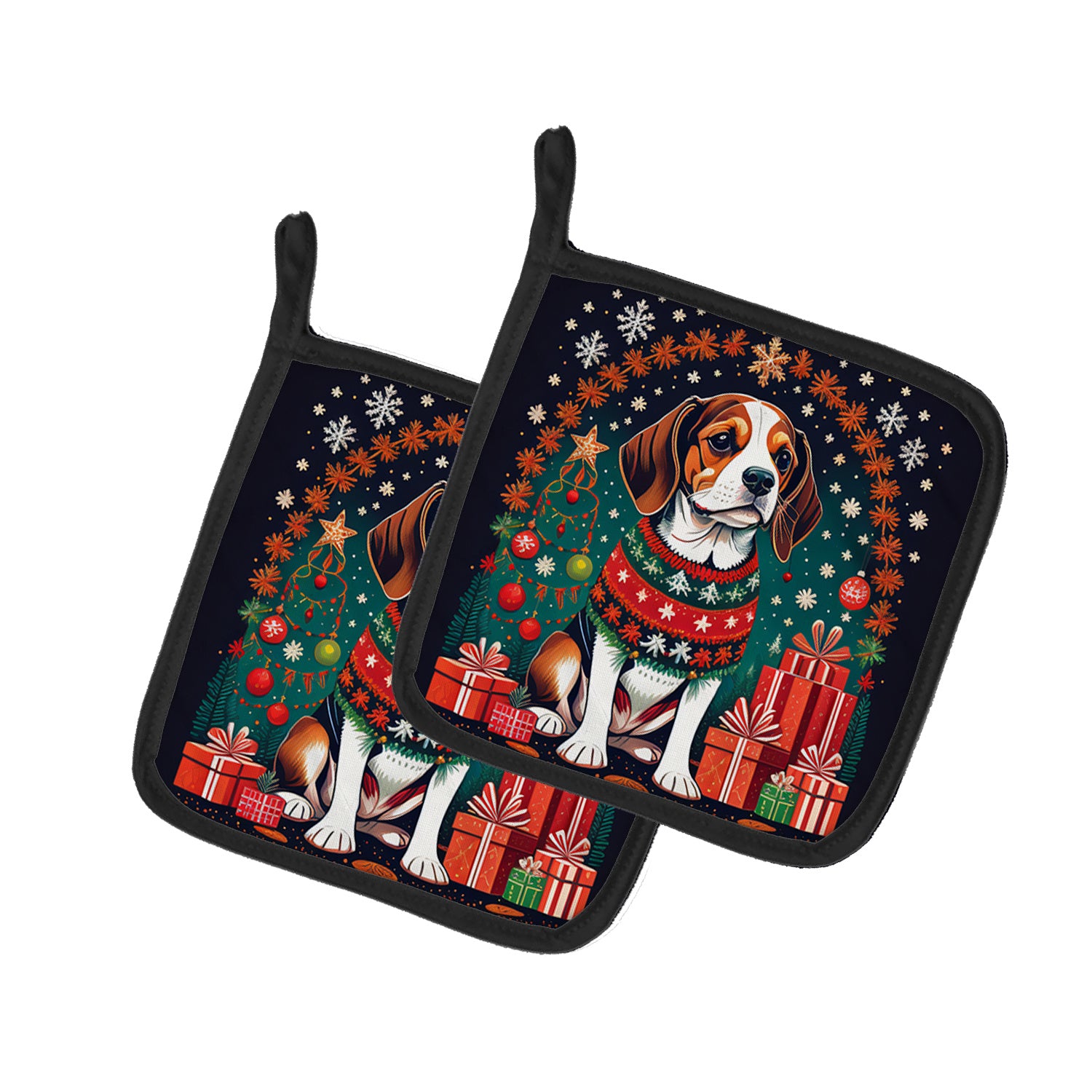 Beagle Christmas Pair of Pot Holders Kitchen Heat Resistant Pot Holders Sets Oven Hot Pads for Cooking Baking BBQ, 7 1/2 x 7 1/2