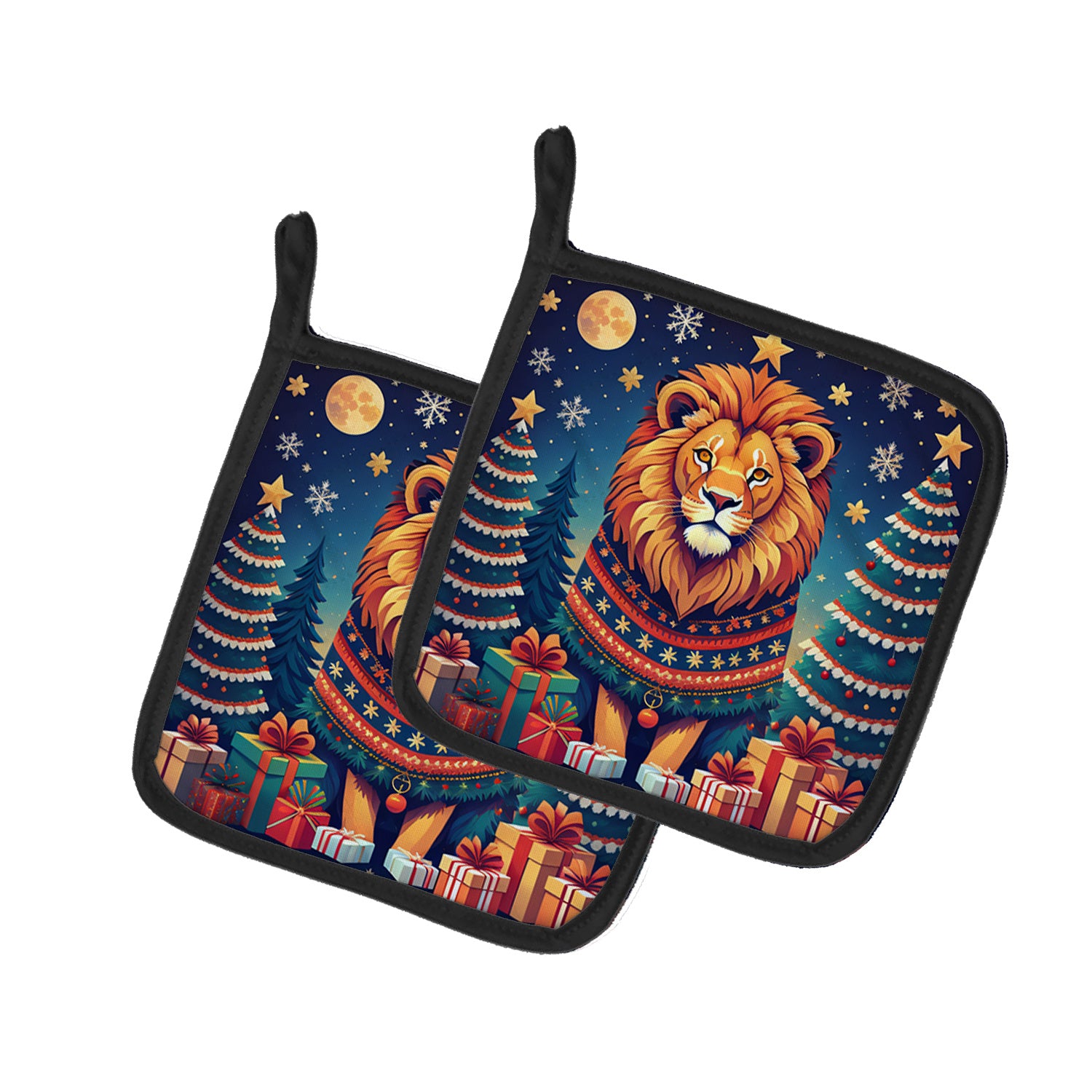 Lion Christmas Pair of Pot Holders Kitchen Heat Resistant Pot Holders Sets Oven Hot Pads for Cooking Baking BBQ, 7 1/2 x 7 1/2