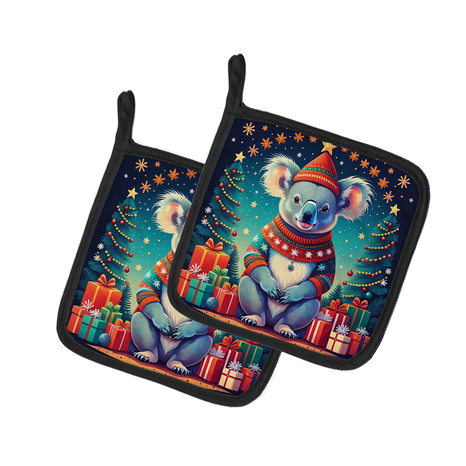 Koala Christmas Pair of Pot Holders Kitchen Heat Resistant Pot Holders Sets Oven Hot Pads for Cooking Baking BBQ, 7 1/2 x 7 1/2