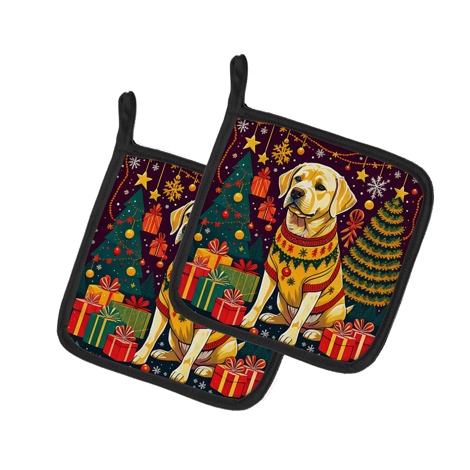 Yellow Labrador Retriever Christmas Pair of Pot Holders Kitchen Heat Resistant Pot Holders Sets Oven Hot Pads for Cooking Baking BBQ, 7 1/2 x 7 1/2