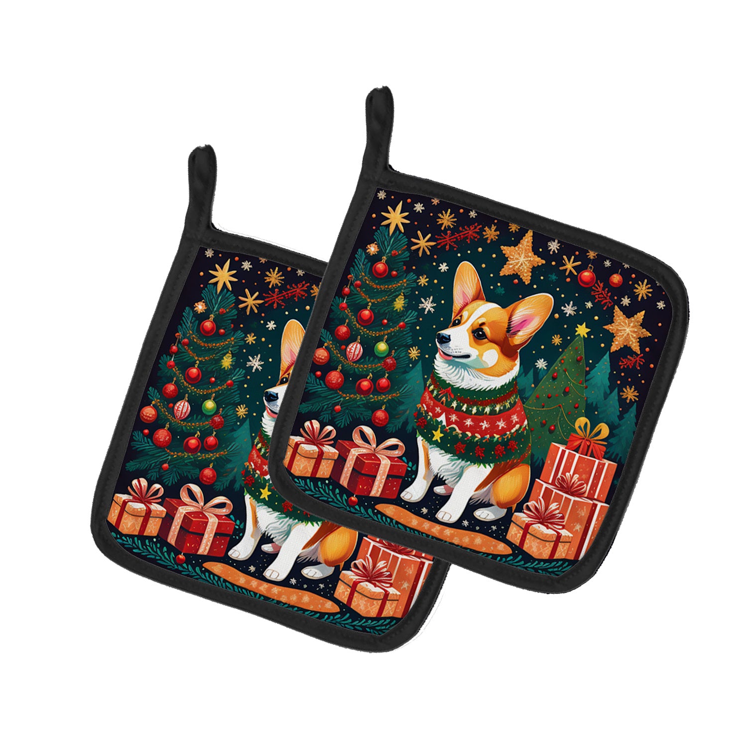 Corgi Christmas Pair of Pot Holders Kitchen Heat Resistant Pot Holders Sets Oven Hot Pads for Cooking Baking BBQ, 7 1/2 x 7 1/2