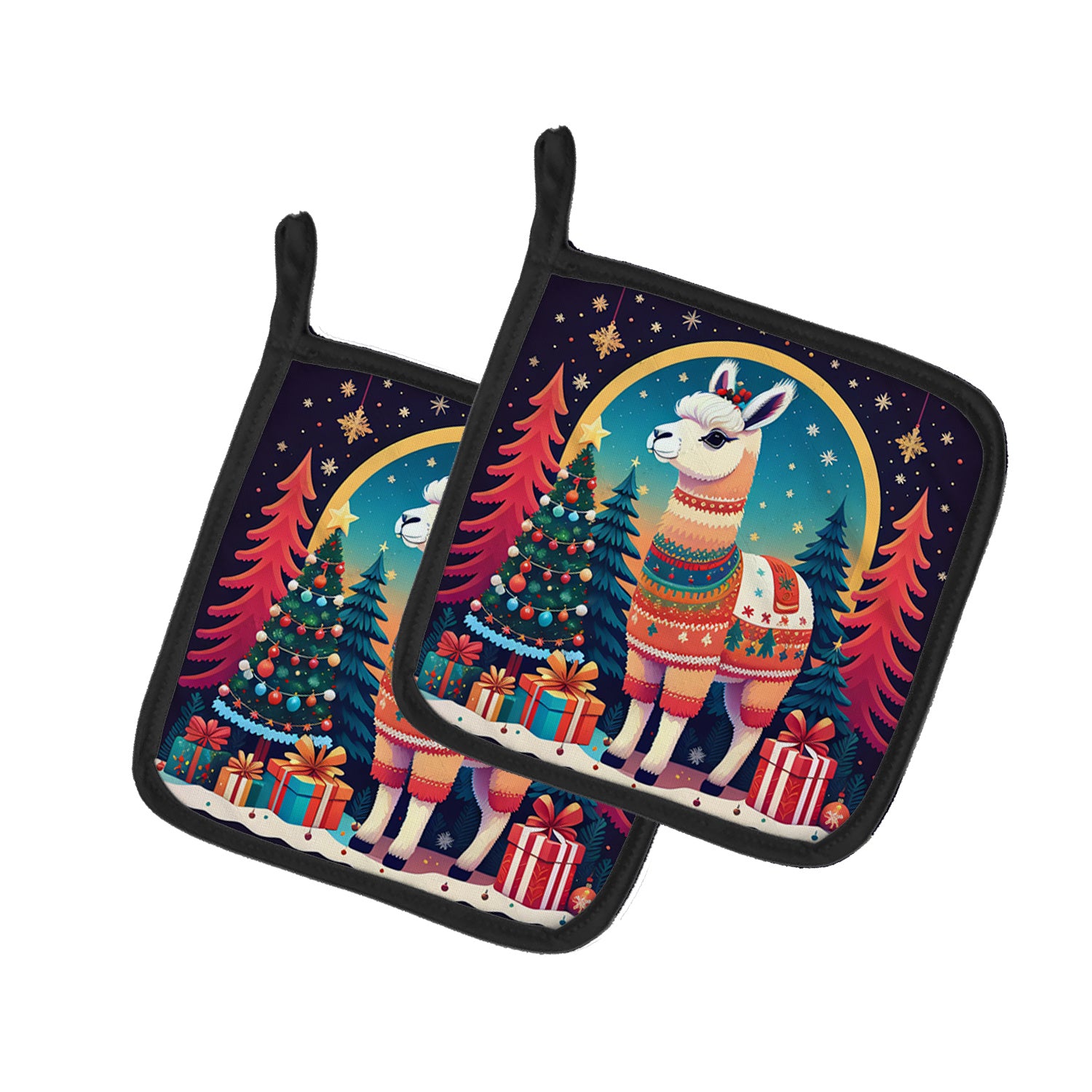 Llama Christmas Pair of Pot Holders Kitchen Heat Resistant Pot Holders Sets Oven Hot Pads for Cooking Baking BBQ, 7 1/2 x 7 1/2