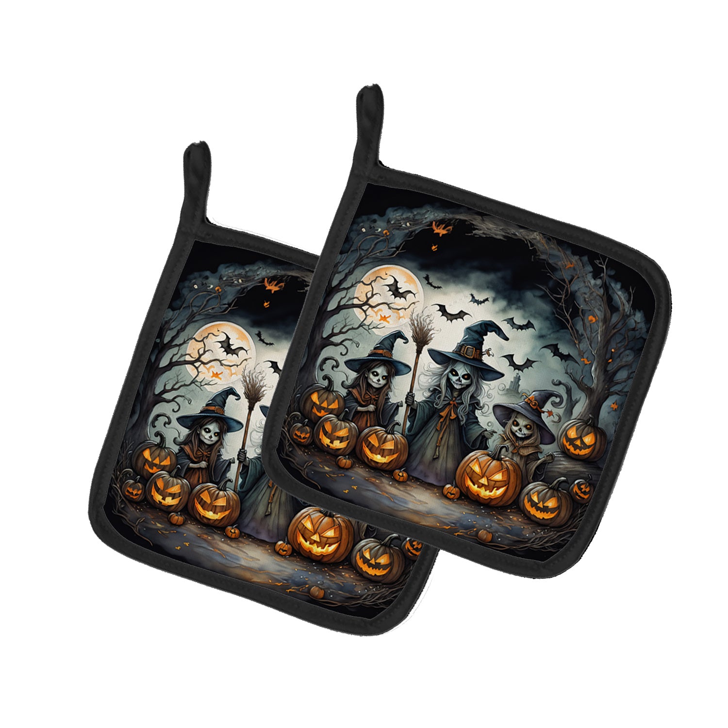 Witches Spooky Halloween Pair of Pot Holders Kitchen Heat Resistant Pot Holders Sets Oven Hot Pads for Cooking Baking BBQ, 7 1/2 x 7 1/2