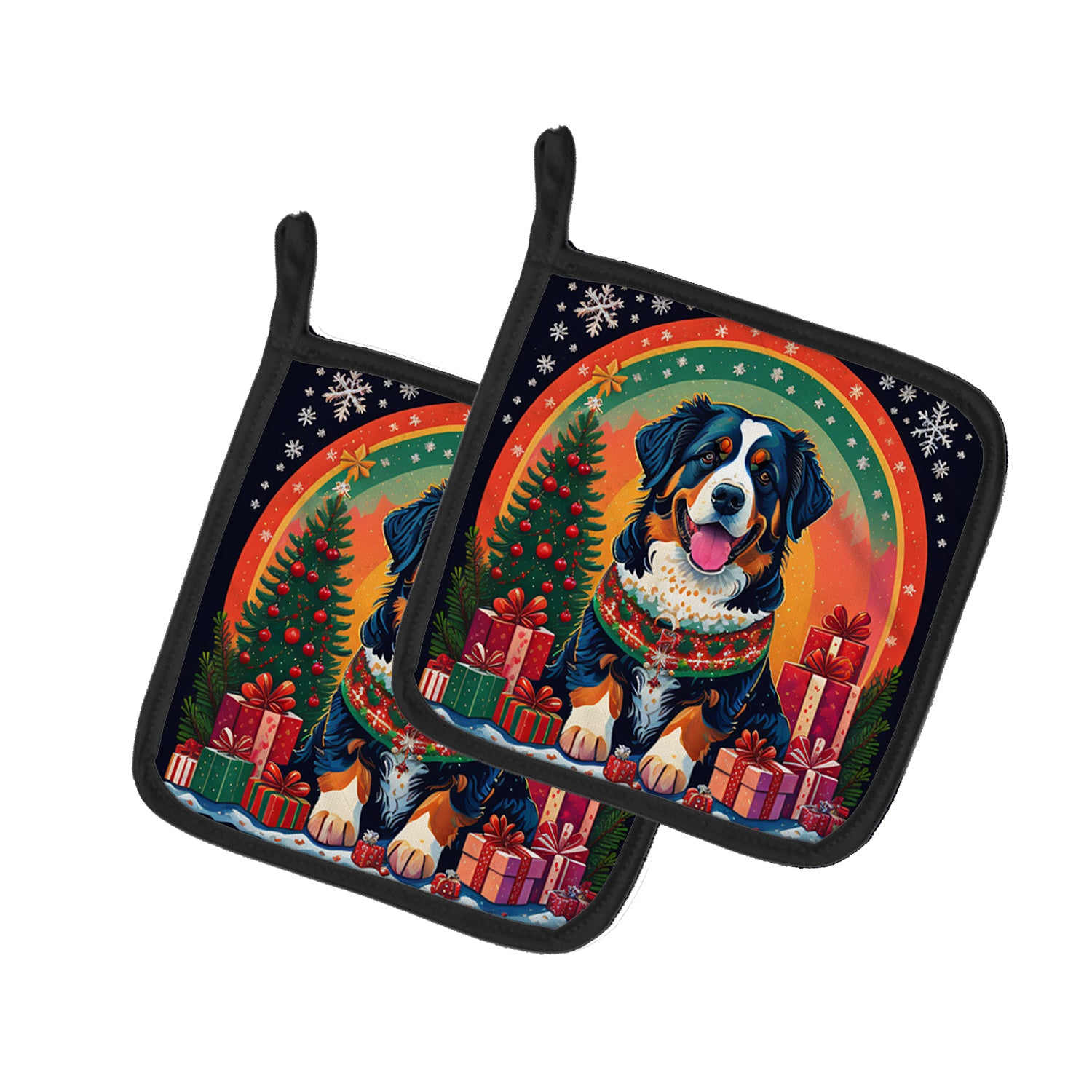 Bernese Mountain Dog Christmas Pair of Pot Holders Kitchen Heat Resistant Pot Holders Sets Oven Hot Pads for Cooking Baking BBQ, 7 1/2 x 7 1/2