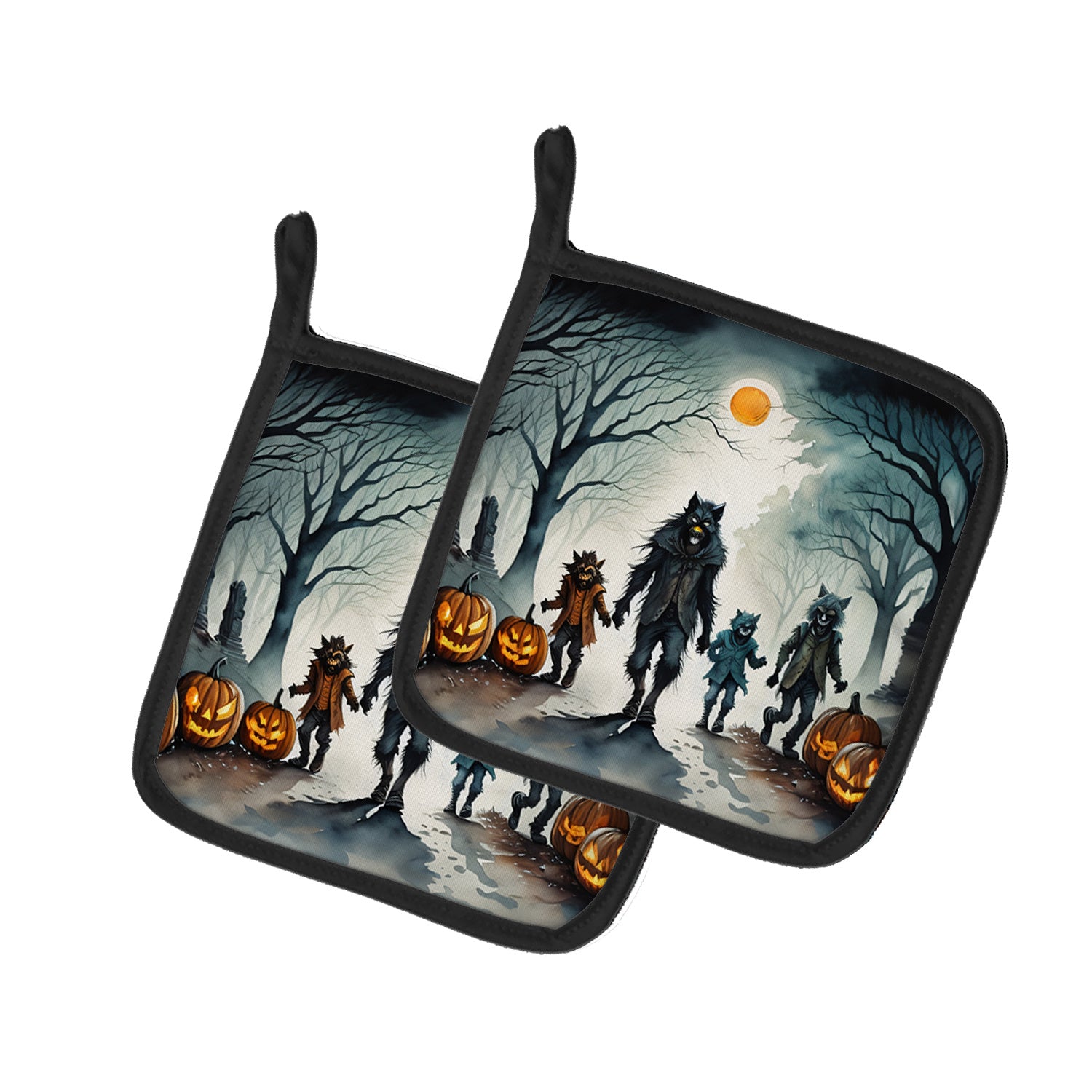 Werewolves Spooky Halloween Pair of Pot Holders Kitchen Heat Resistant Pot Holders Sets Oven Hot Pads for Cooking Baking BBQ, 7 1/2 x 7 1/2